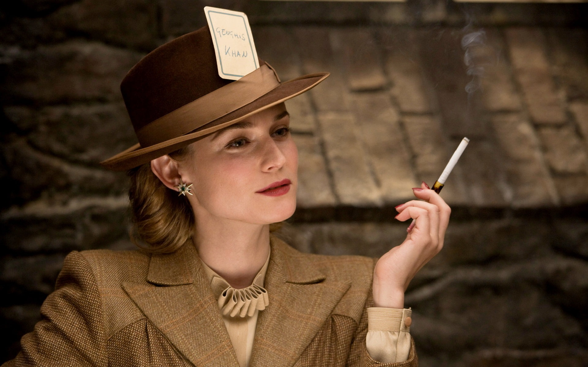hat, movies, 1080P, Diane Kruger, Inglourious Basterds, blonde, actress, cigarettes, women, HD Wallpaper