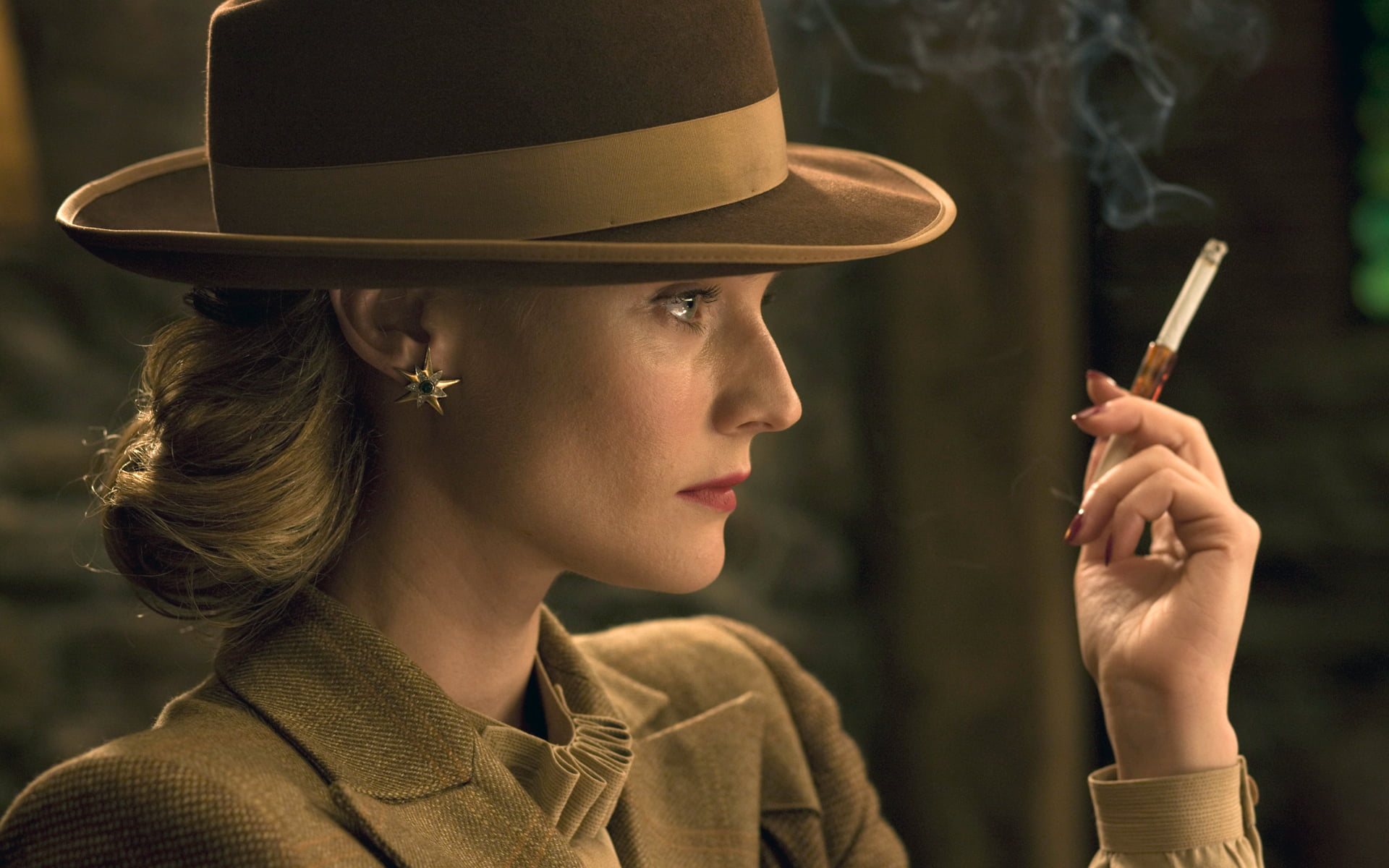 tobacco product, portrait, Diane Kruger, adult, smokes, cigar, looking, gray, clothing, looking away, profile view, teenager, hairstyle, earring, beautiful, HD Wallpaper