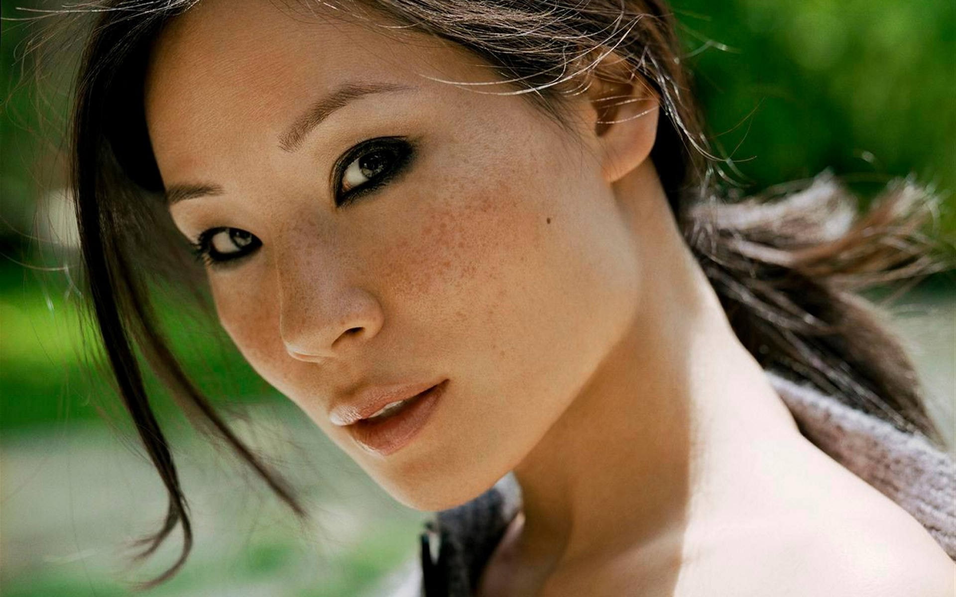 1080P, women face anime freckles brunette dark eyes lucy liu charlies angels actress, HD Wallpaper