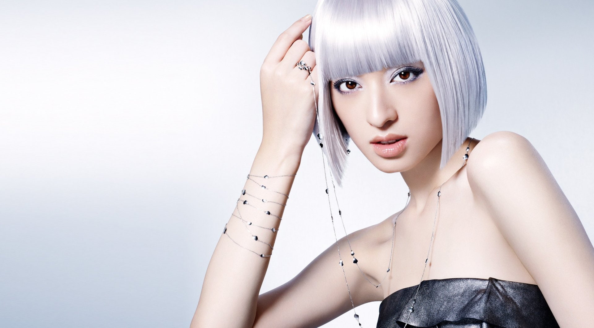 women, headshot, bangs, fashion model, beautiful people, portrait, body part, one person, human hair, Chiaki Kuriyama, 1080P, studio shot, front view, HD Wallpaper