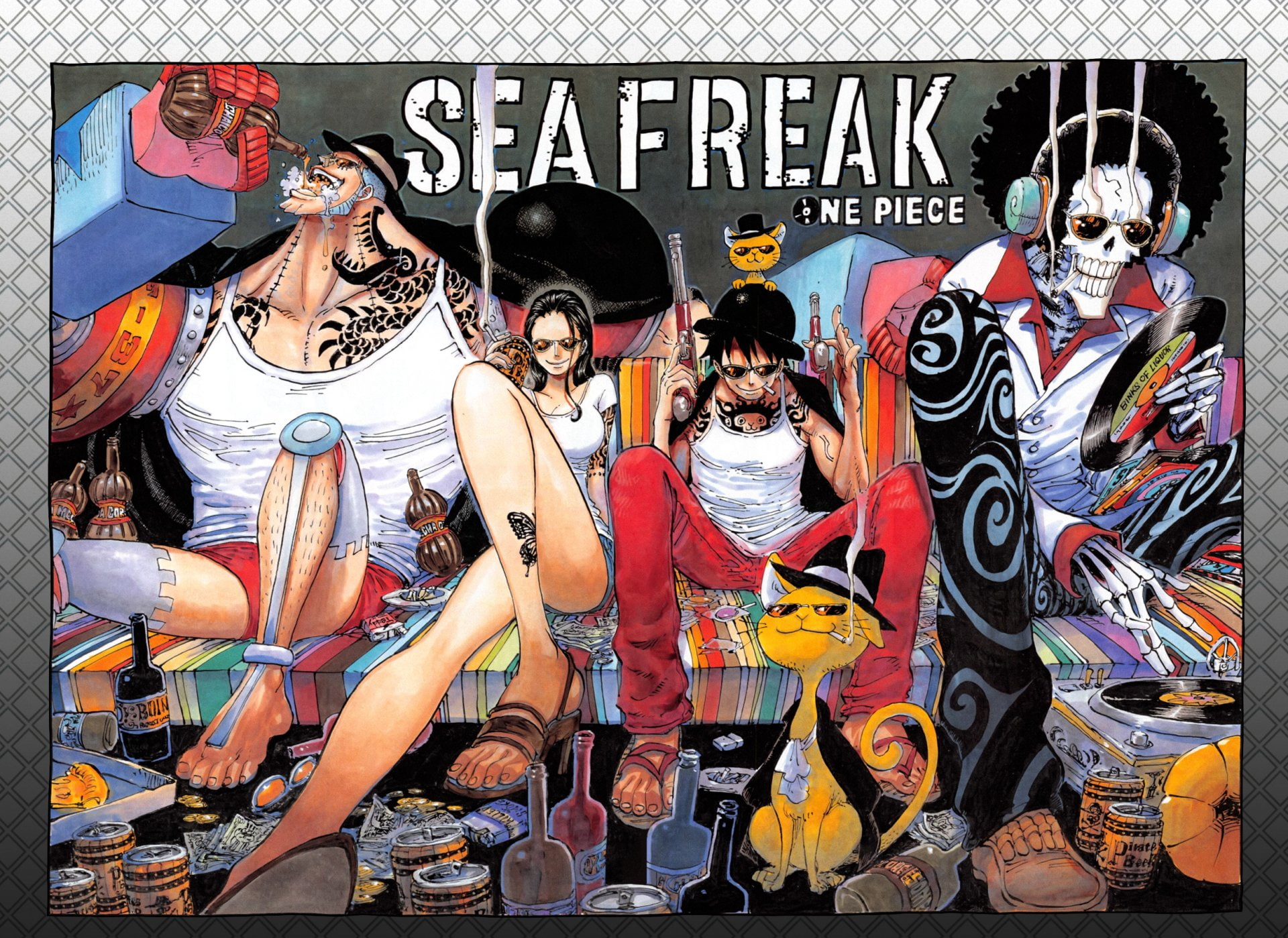 men, representation, multi colored, outdoors, people, female likeness, hat, male likeness, retail, text, script, Franky (One Piece), human representation, HD Wallpaper