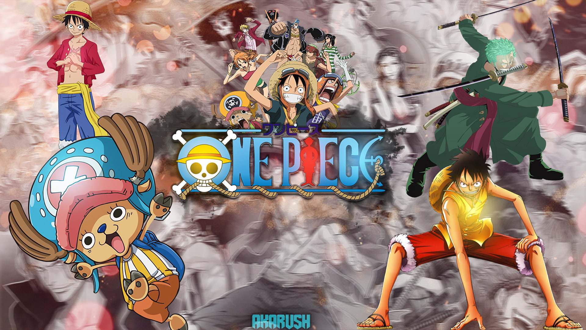 Brook (One Piece), togetherness, day, male likeness, front view, Anime, 1080P, Nami (One Piece), group of people, people, digital composite, human representation, HD Wallpaper