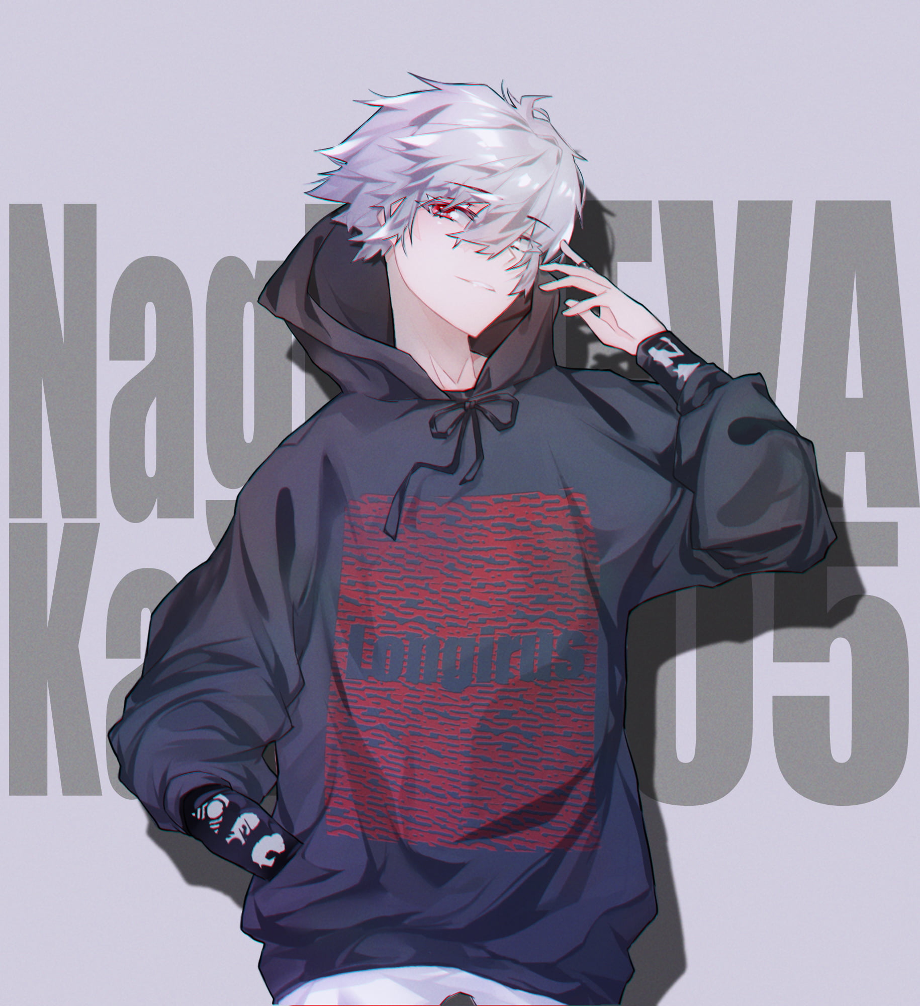 short hair, Neon Genesis Evangelion, fan art, Nagisa Kaworu, 1080P, grey hair, red eyes, 2D, anime boys, Phone HD Wallpaper
