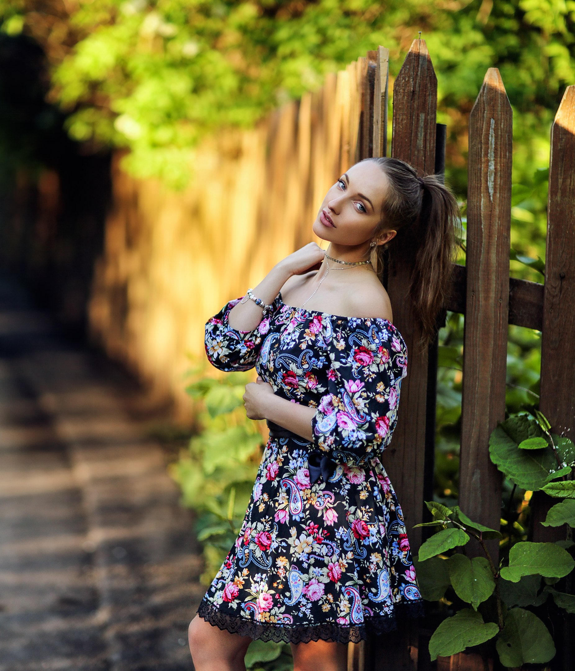 women, standing, dress, Flower Dress, ponytail, 1080P, model, Hakan Erenler, women outdoors, Phone HD Wallpaper