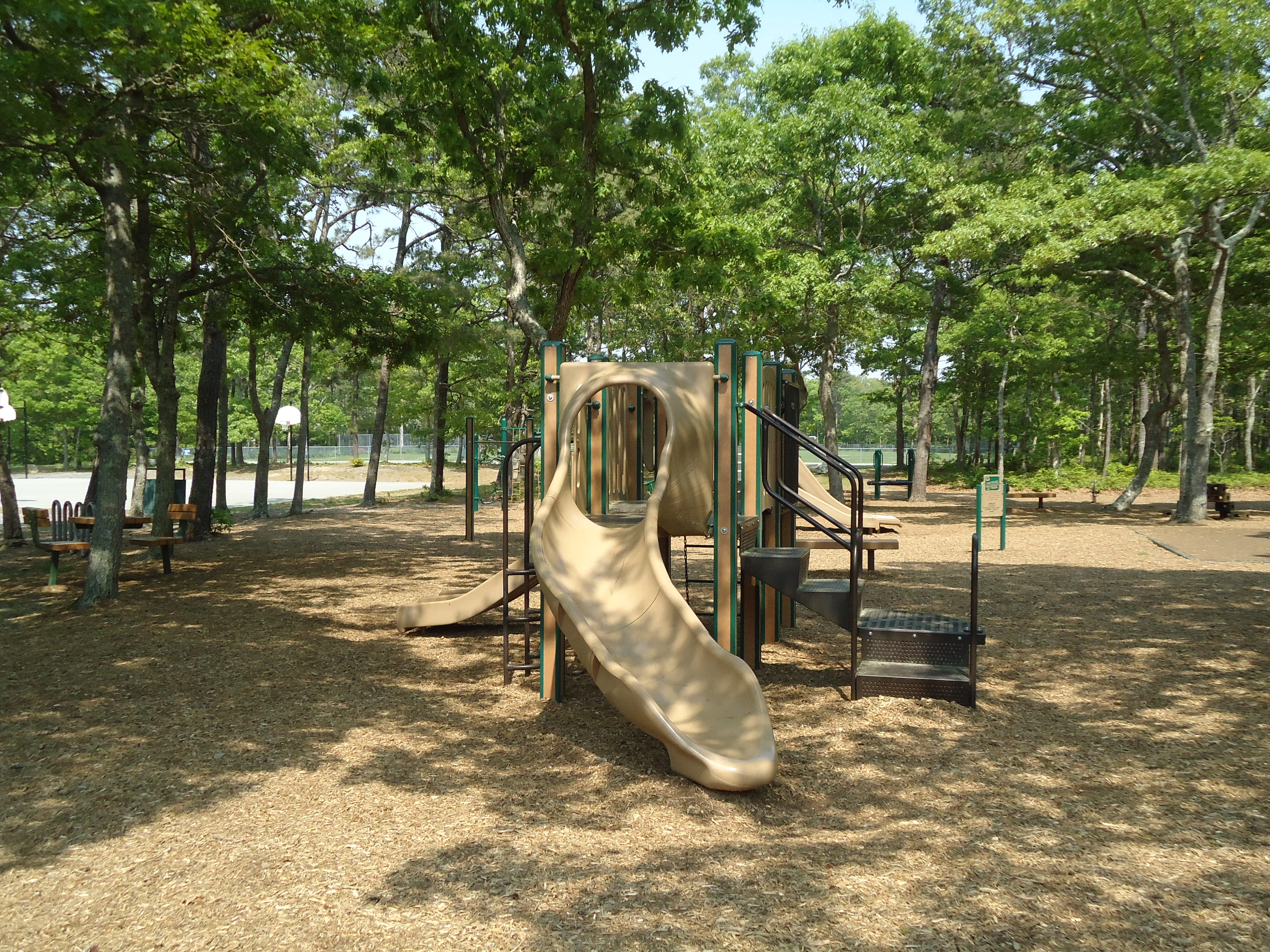 growth, land, park, slide - play equipment, outdoor play equipment, no people, shadow, childrens, green color, shade, park - man made space, empty, slide, HD Wallpaper