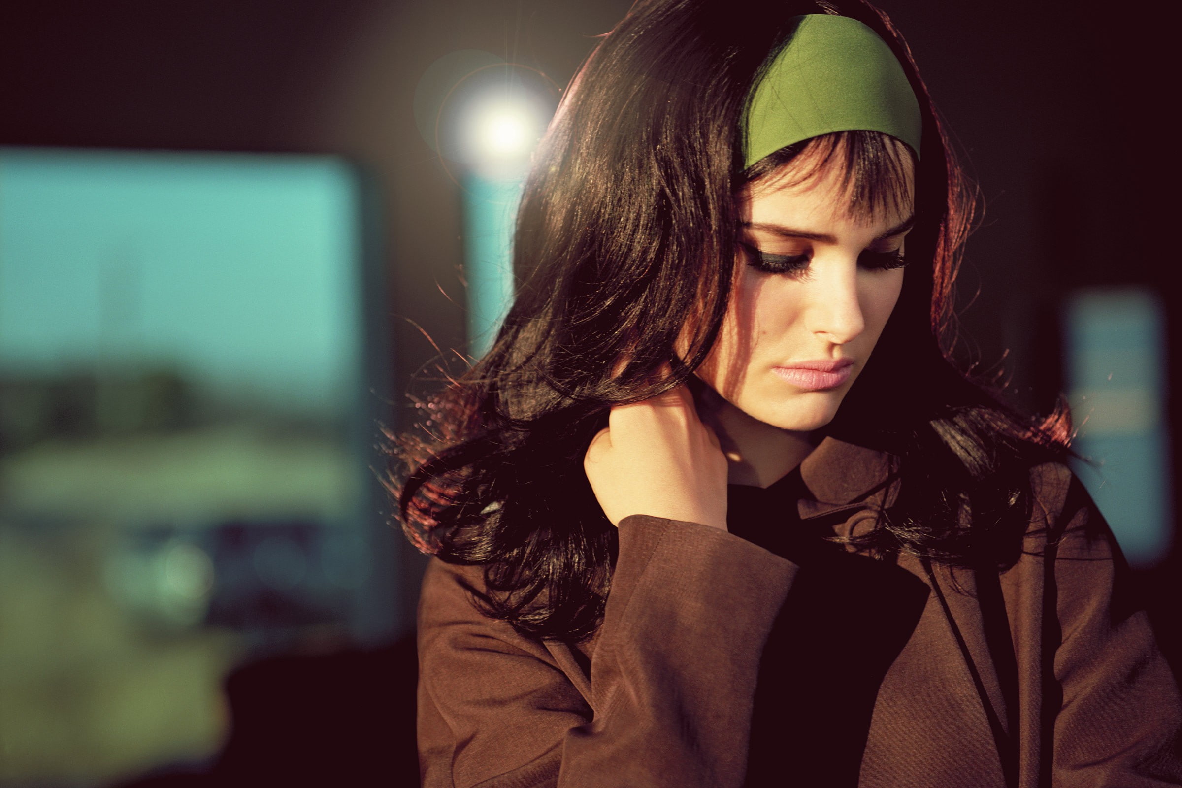 Natalie Portman, women, coats, 1080P, hairband, brown coat, HD Wallpaper