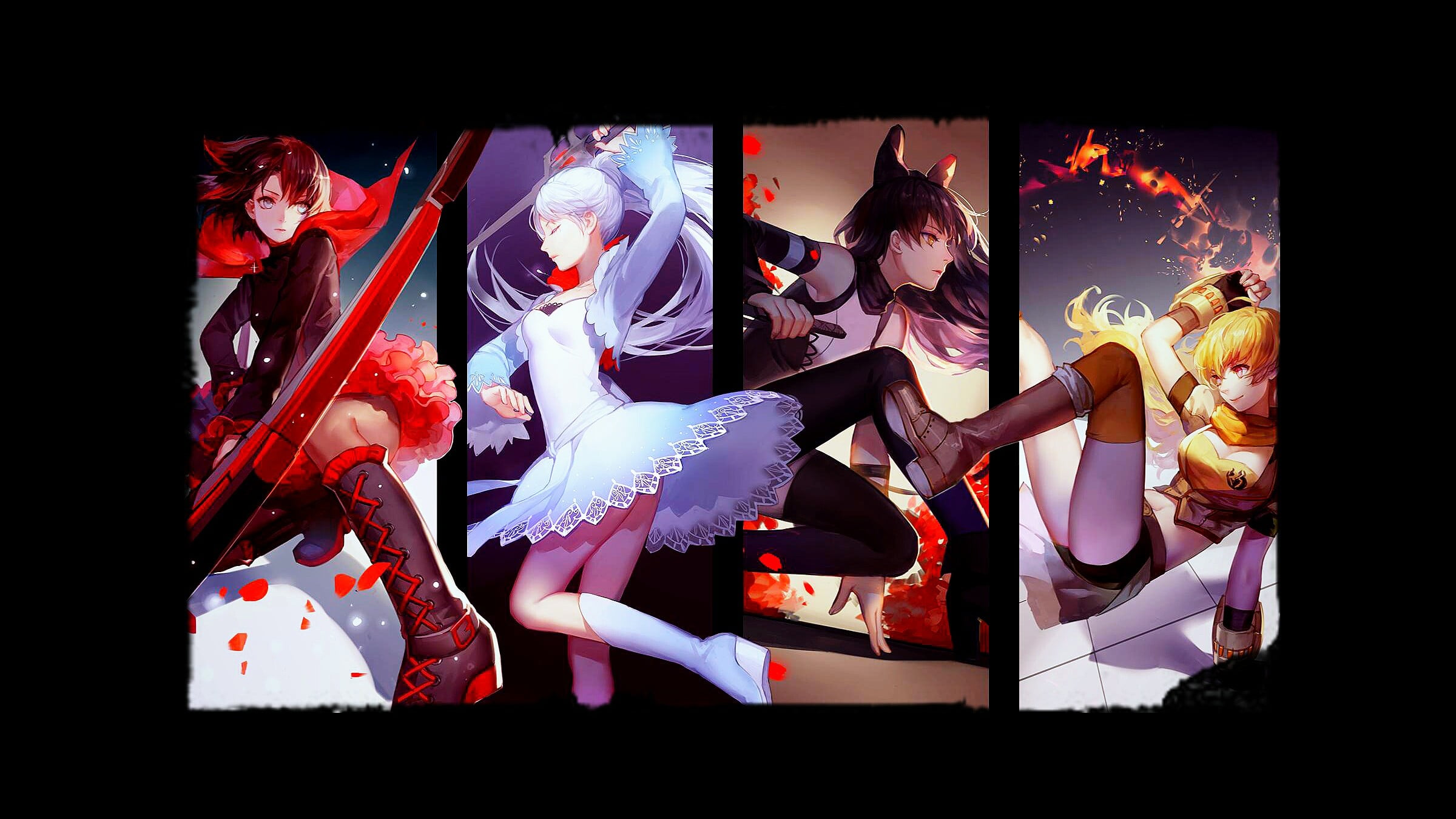 adult, performance, Weiss Schnee, animated, togetherness, stage, RWBY, Yang Xiao Long, four, Ruby Rose (character), night, people, three quarter length, HD Wallpaper