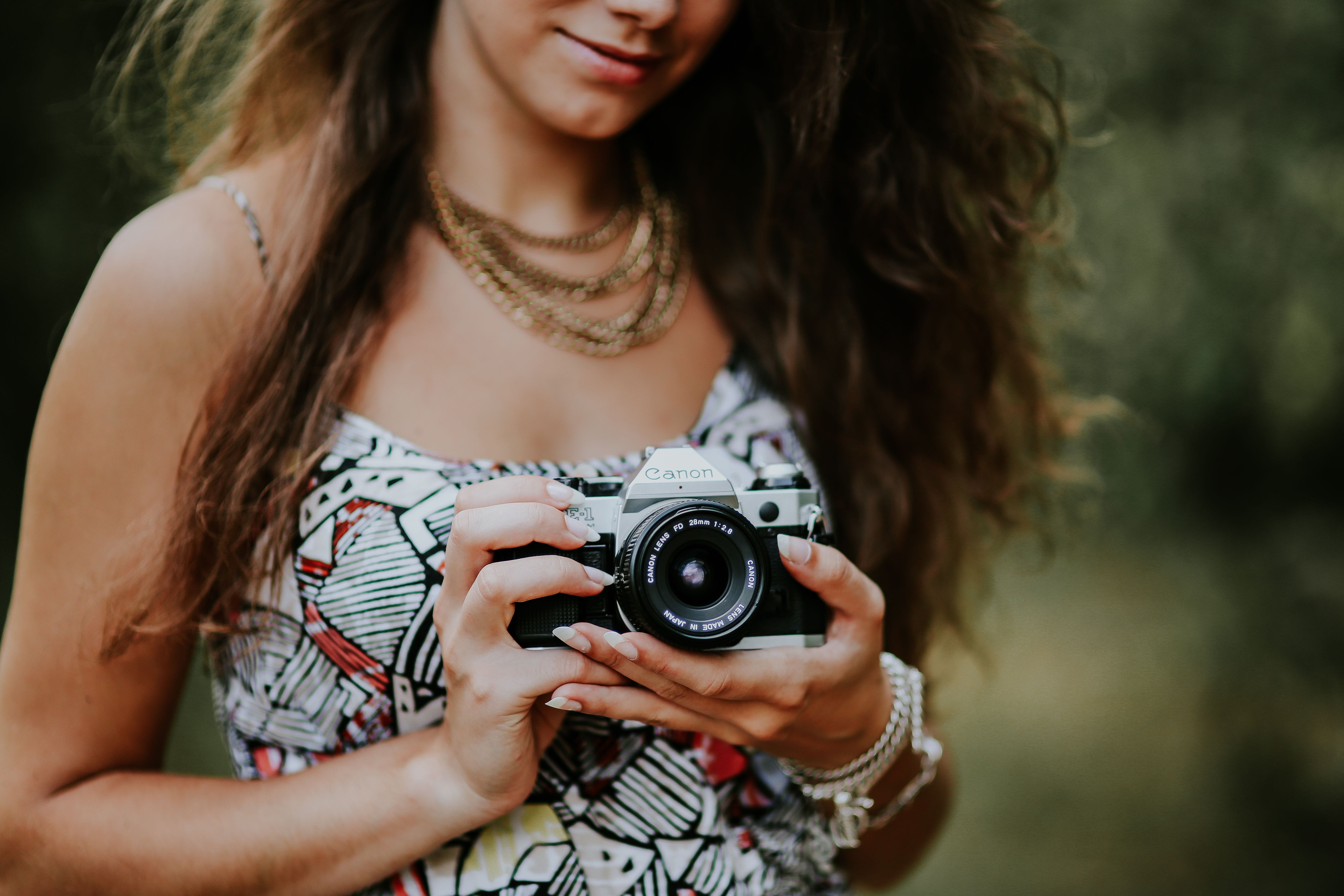 women, technology, photographer, retro Styled, occupation, one Woman Only, camera - Photographic Equipment, outdoors, 5K, hair, Woman, beautiful woman, HD Wallpaper