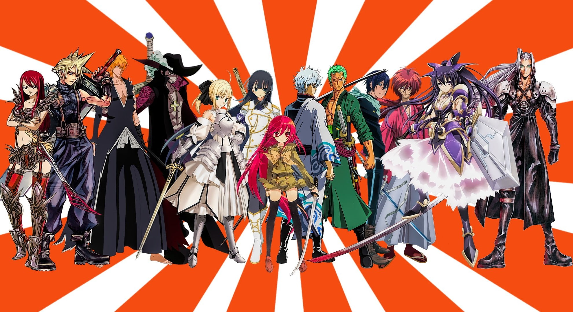 Mikazuchi Kagura, Shana, 1080P, Yatogami Tohka, Rurouni Kennshin, Sephiroth, Roronoa Zoro, Cloud Strife, Dracule Mihawk, Scarlet Erza, Yato (Noragami), HD Wallpaper