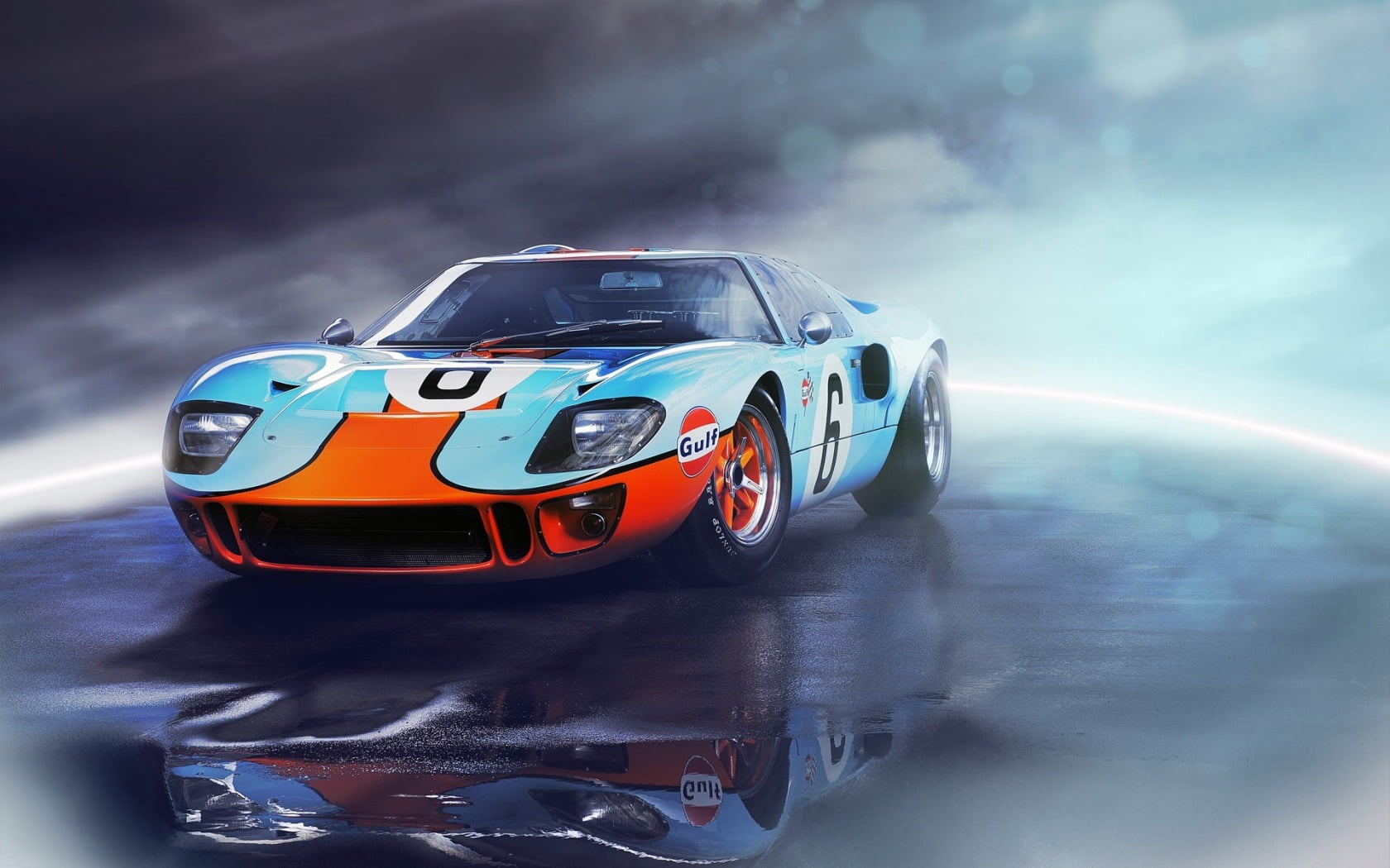 montmelo , 720P, engine, racecar, sports, three dimensional, shiny, outdoors, front view, reflection, blue, land Vehicle, sports Venue, gt40, people, piano Tuner, HD Wallpaper