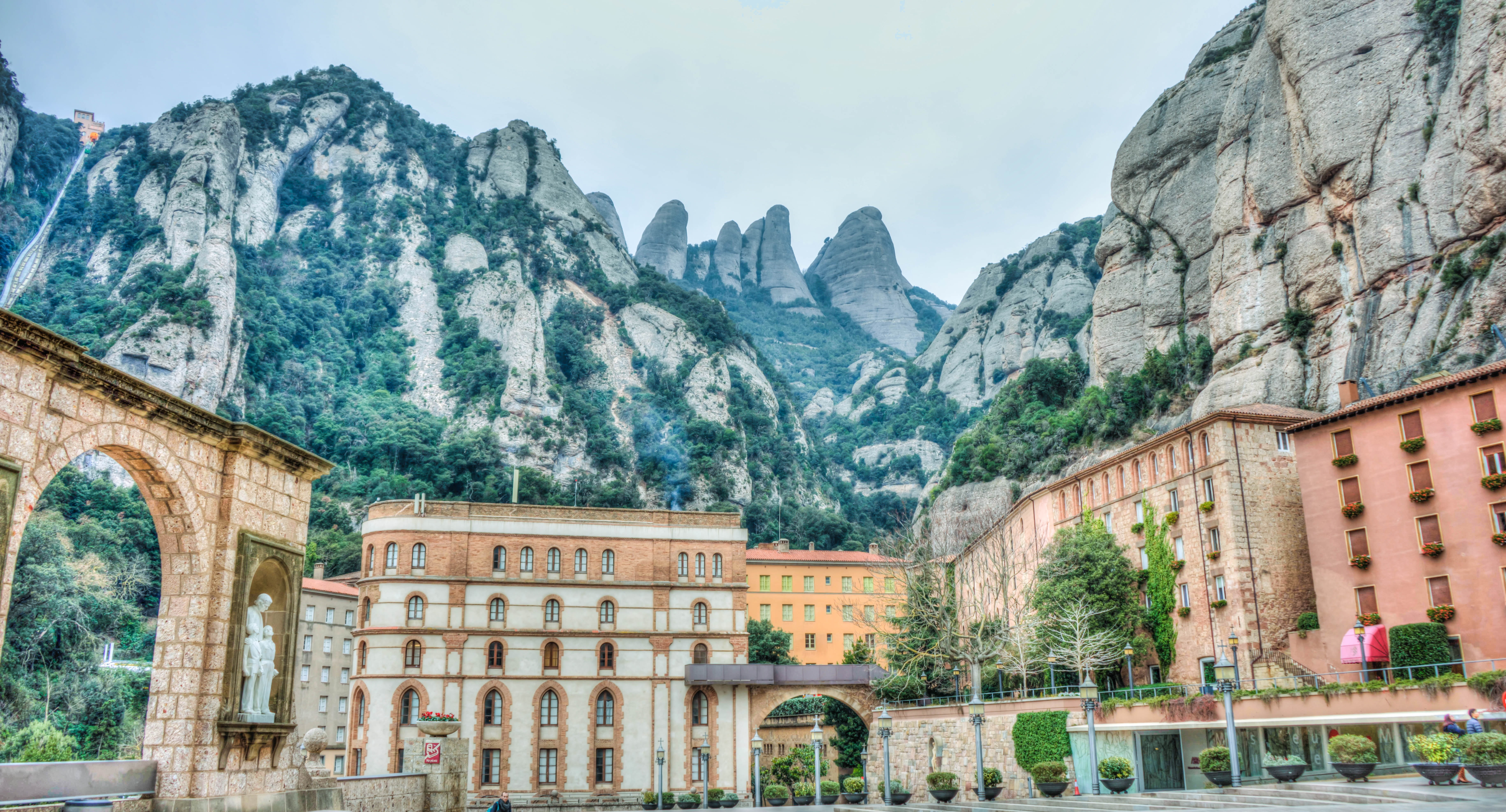 mountain, rock, history, mountains, monastery, the past, brow, city, tourism, background, nature, travel destinations, outdoors, gray, religion, barcelona, HD Wallpaper