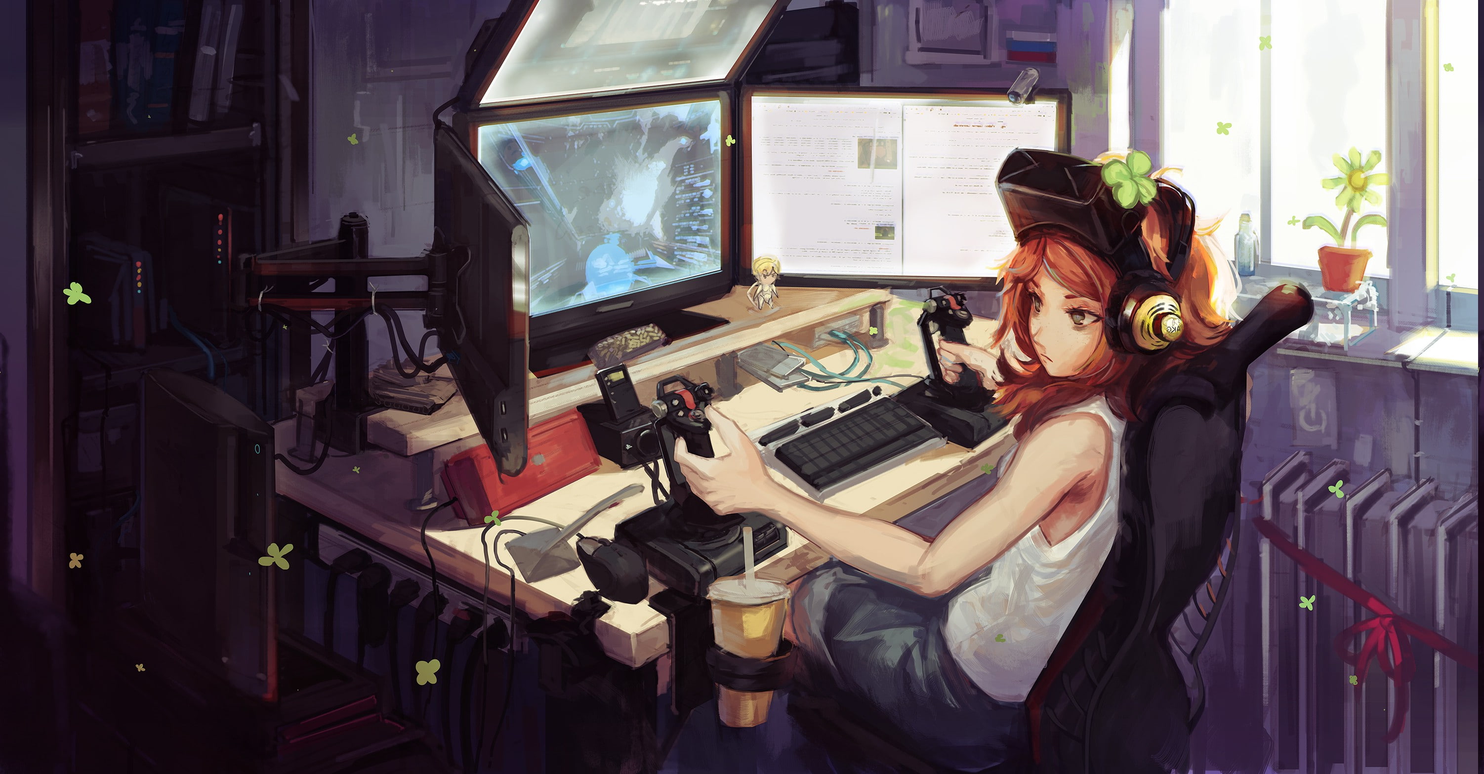 Interfaces, working, Headsets, females, adult, 2K, computer monitor, waist up, sitting, computer, Star Citizen, side view, occupation, one person, young women, HD Wallpaper