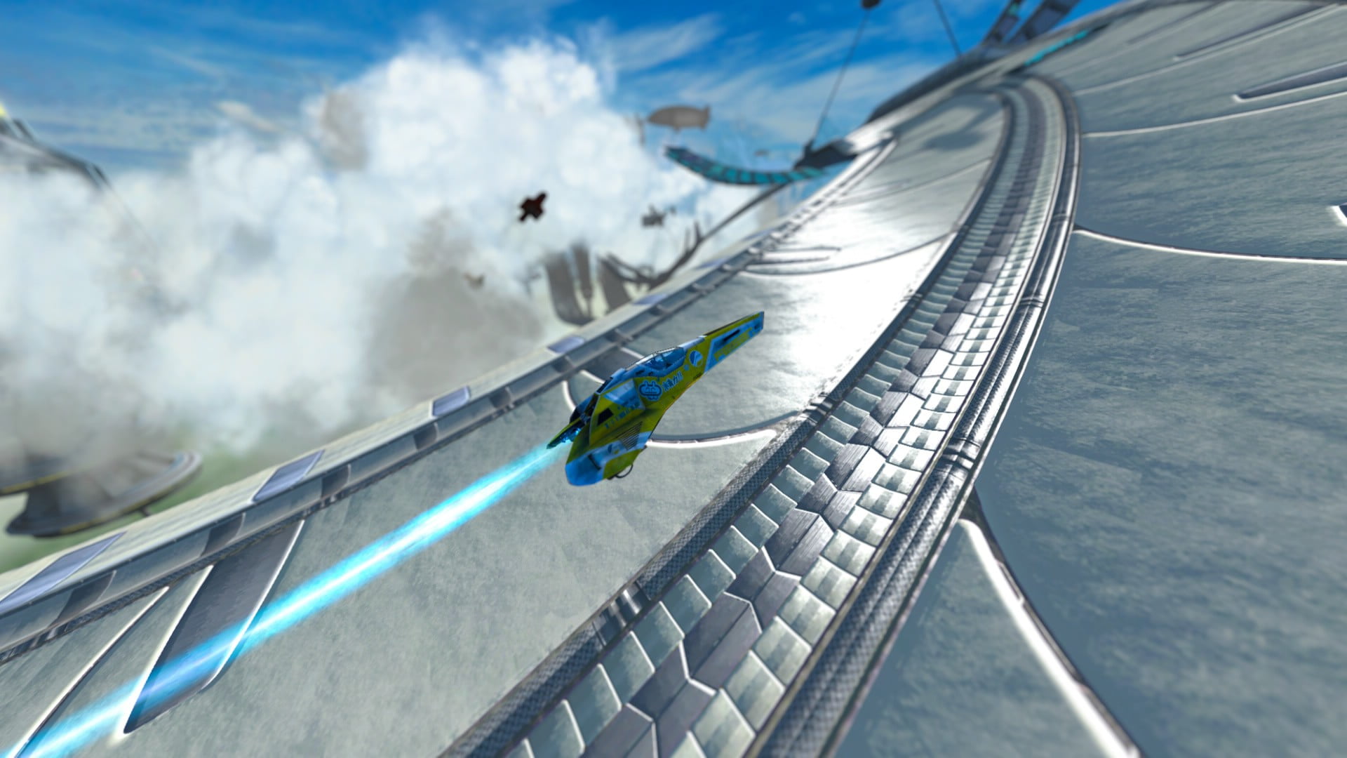 sailboat, adventure, men, motion, spaceship, extreme sports, PlayStation 3, rope, full length, game, sky, Wipeout HD, sport, real people, outdoors, HD Wallpaper