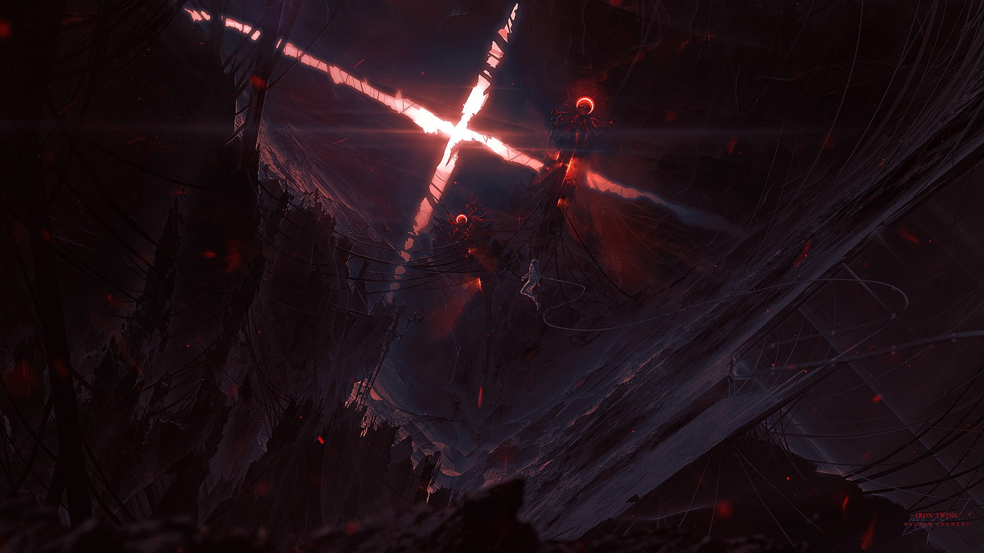 fantasy art, science fiction, wires, Kuldar Leement, 1080P, zero gravity, red, HD Wallpaper
