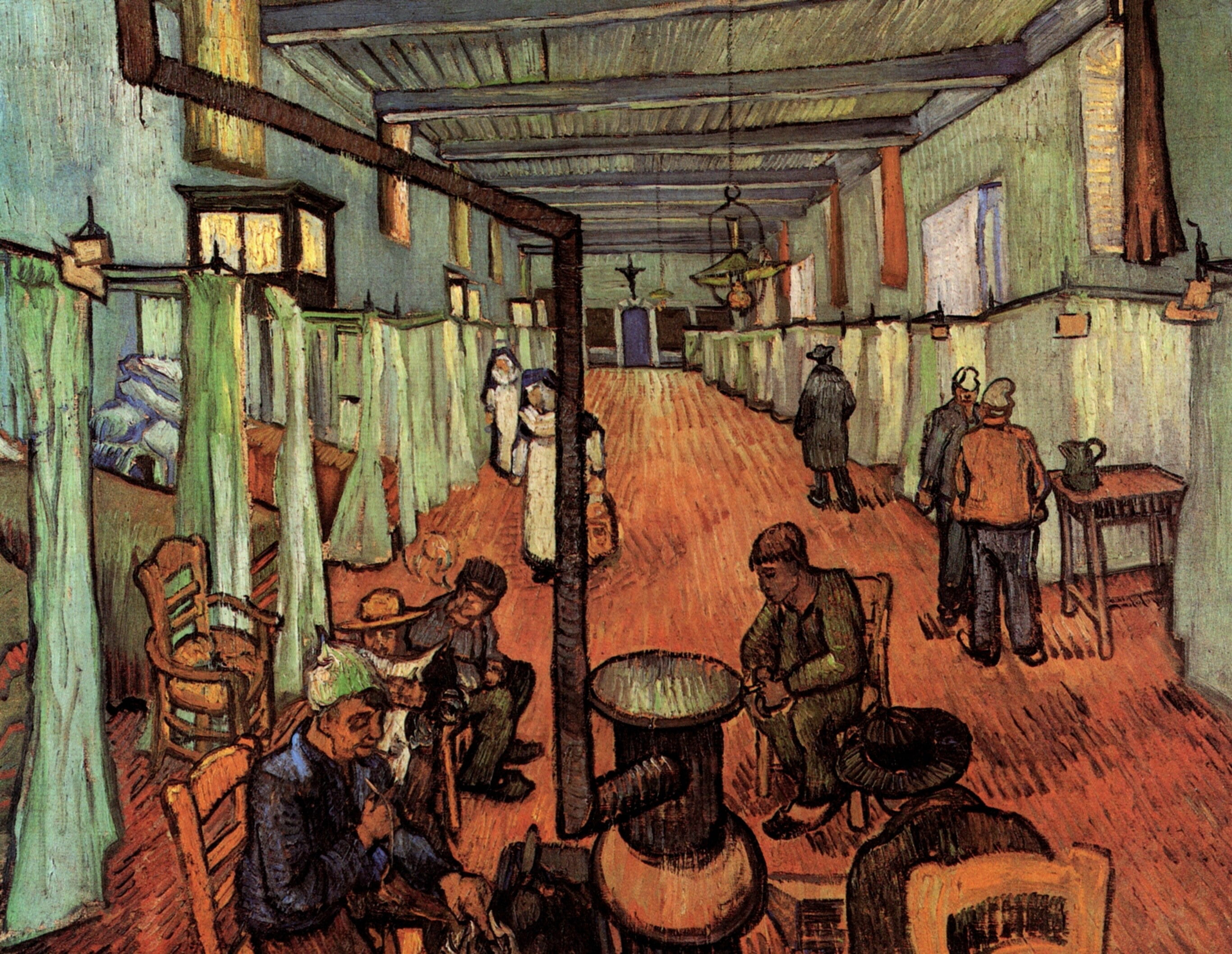 people, pipe, Vincent van Gogh, Ward in the, stove, 2K, Hospital in Arles, HD Wallpaper