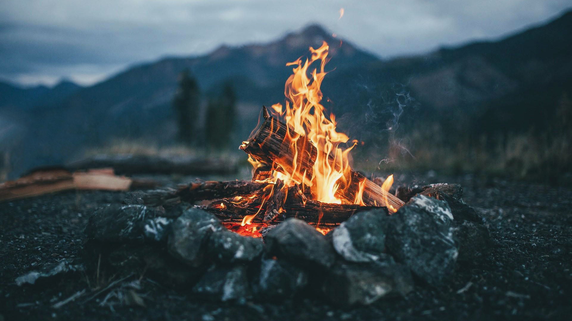 1080P, fire, nature, mountains, campfire, depth of field, HD Wallpaper