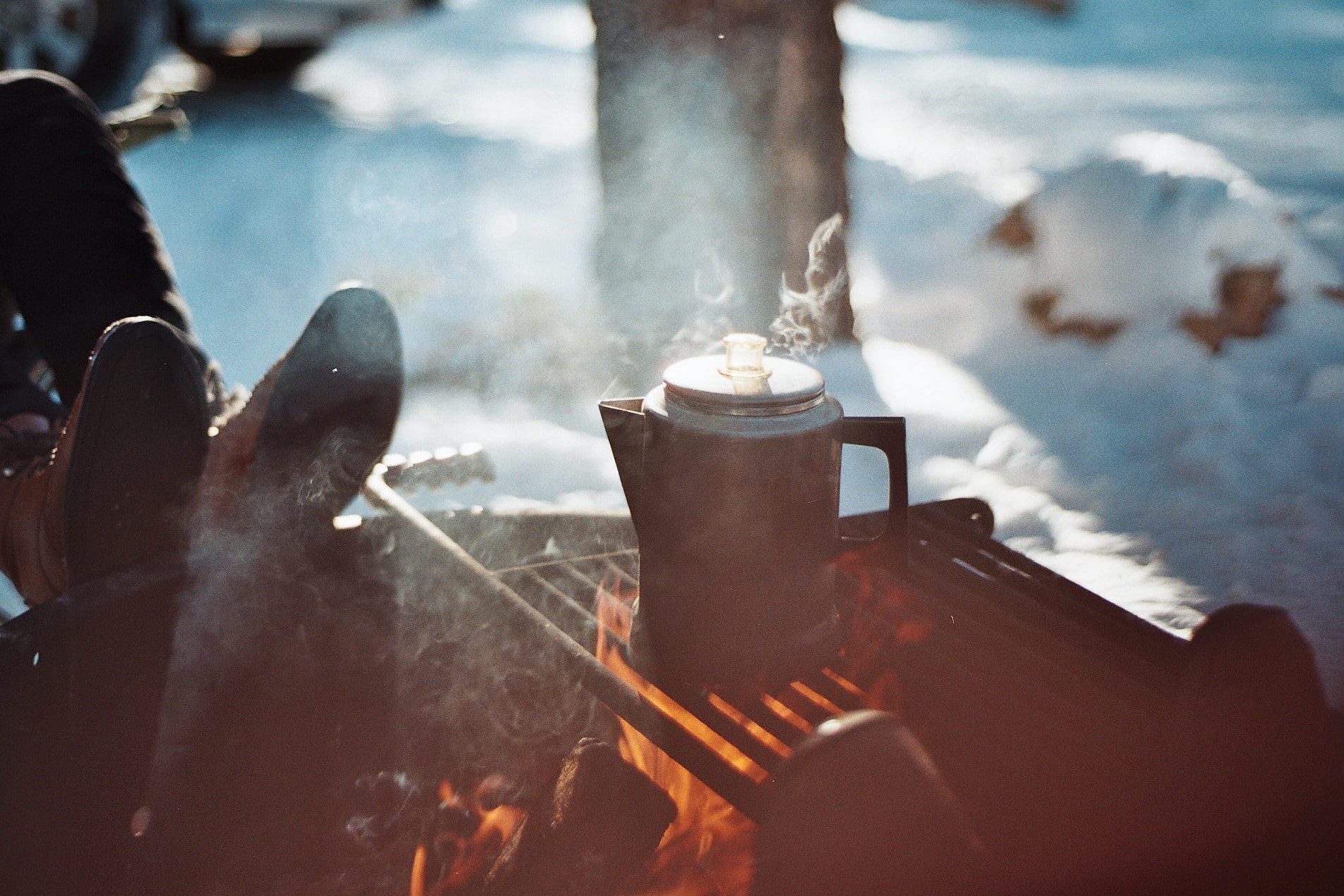 winter, 720P, campfire, kettle, camping, outdoors, HD Wallpaper