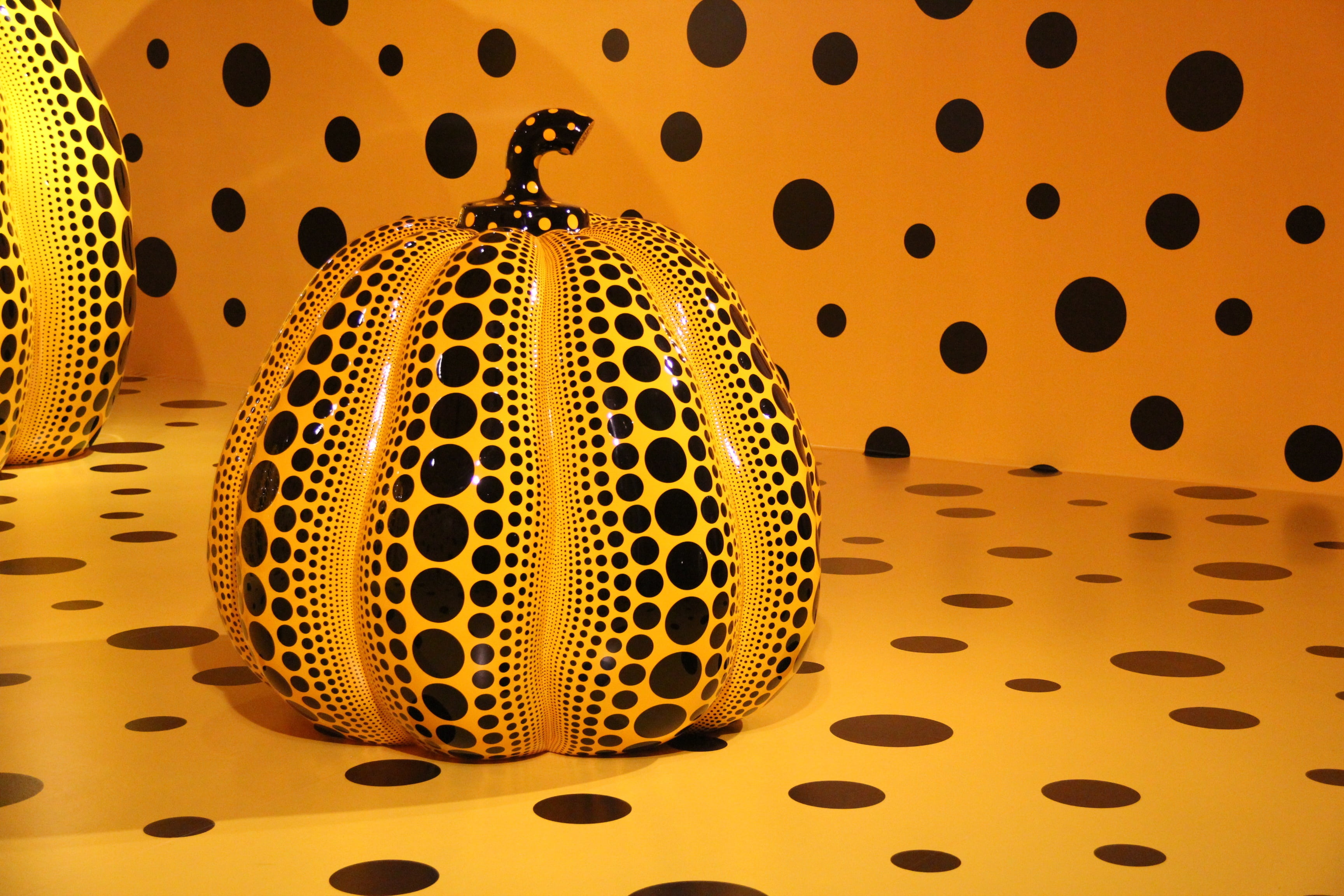 shape, black, vector, plastic pumpkin, gourd, figurine, 2K, sphere, creativity, pattern, sculpture, indoors, hole, design, close-up, yayoi kusama, craft, HD Wallpaper
