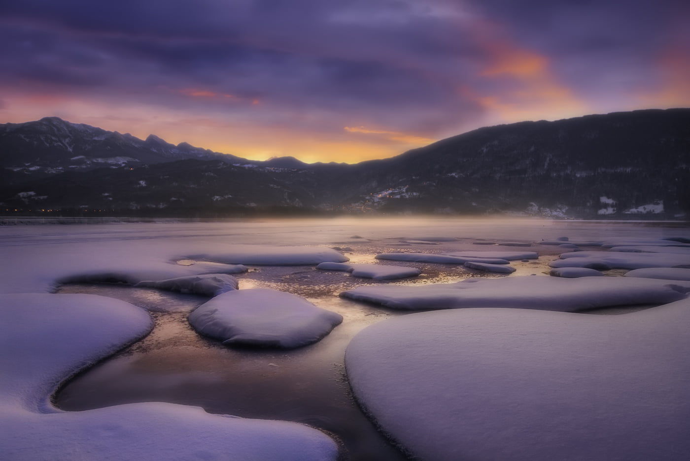 sunrise, sky, photo, mountain, morning, lake, near, covered, snow  Lake, beauty In Nature, scenics, snow, outdoors, sunset, sun, nature, clouds, reflection, HD Wallpaper