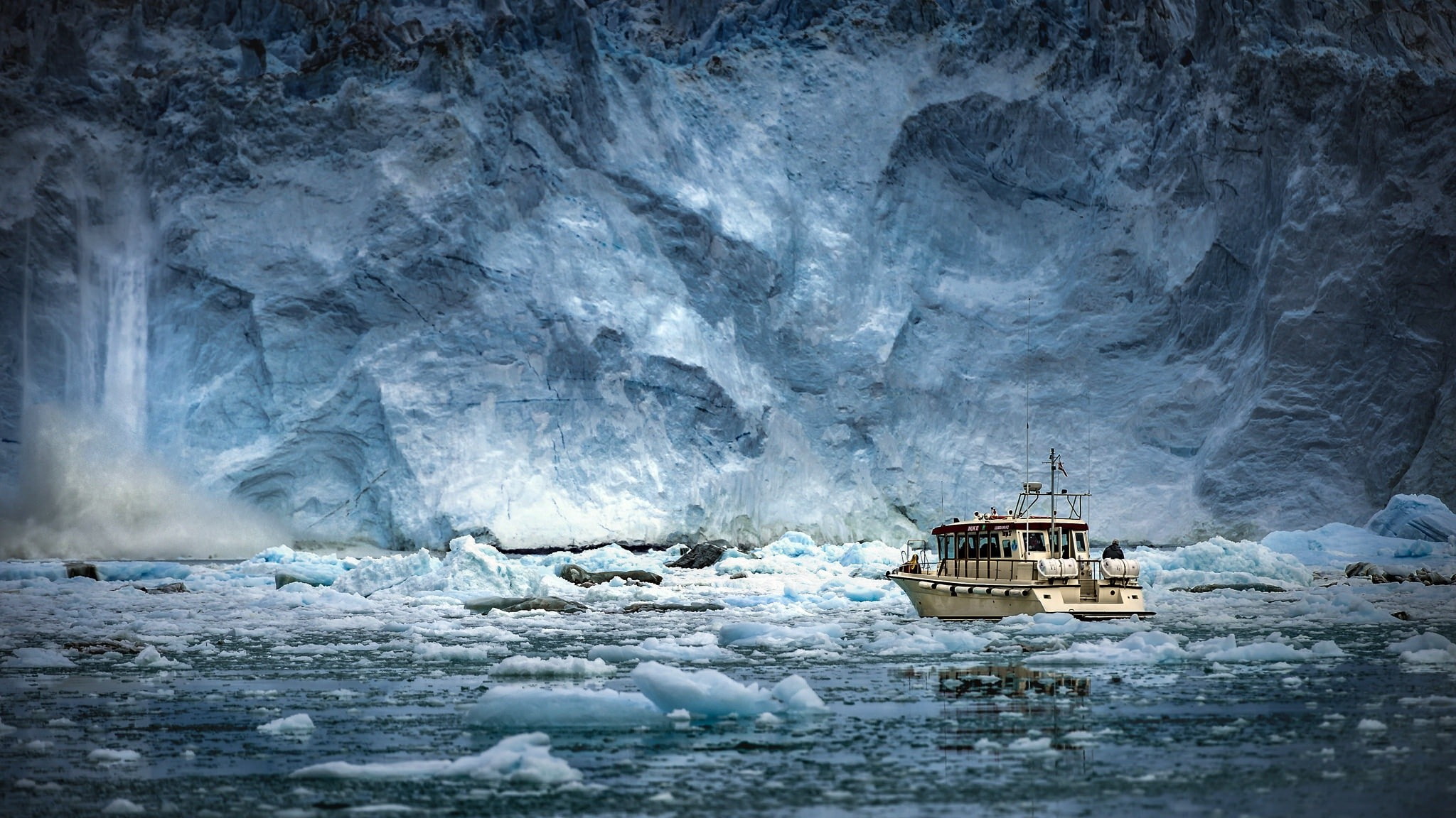 travel, glacier, winter, beauty in nature, melting, iceberg - ice formation, sea, frozen, power in nature, boat, no people, cold temperature, environment, HD Wallpaper