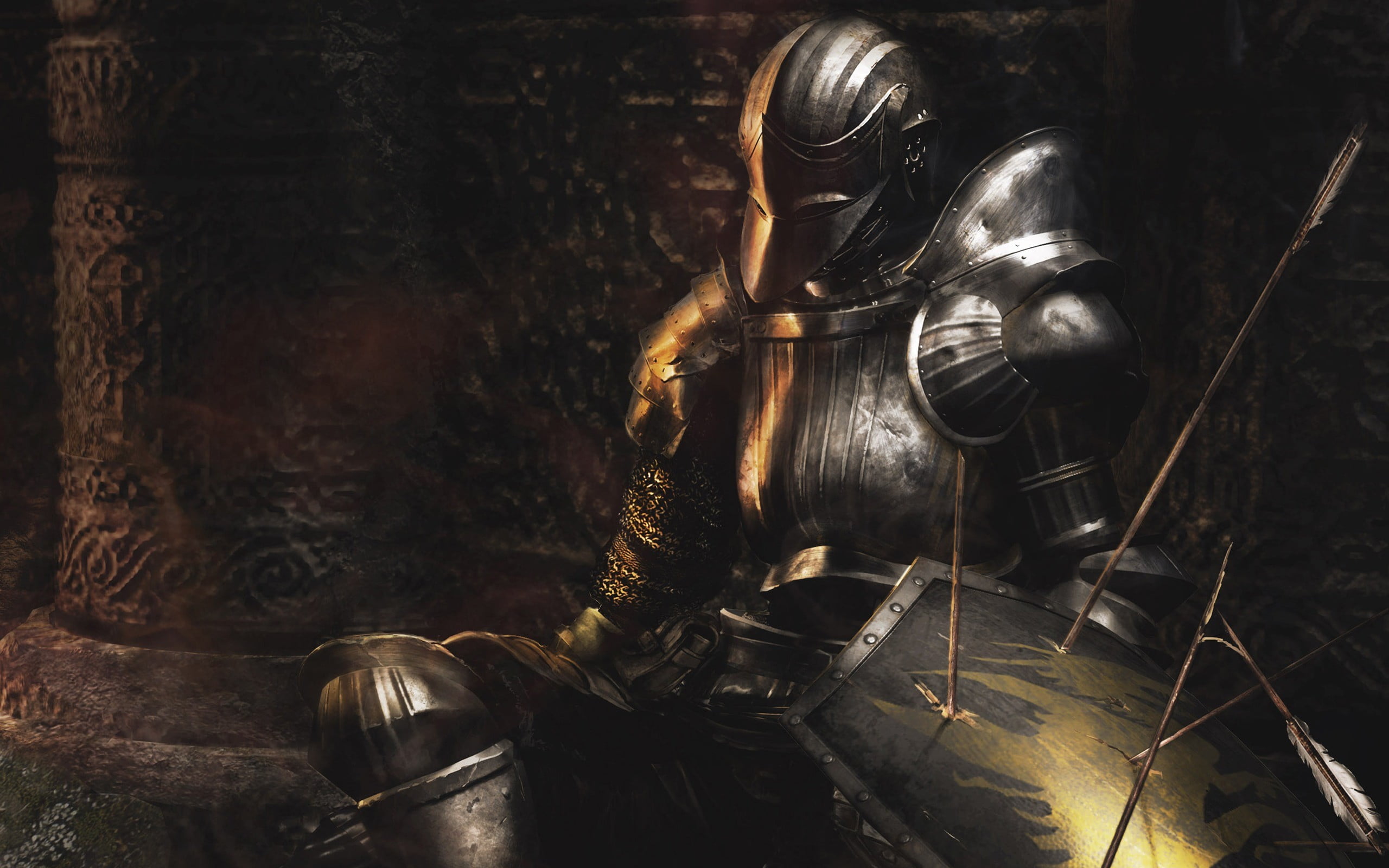 indoors, art and craft, technology, Demons Souls, old, 2K, black, close-up, statue, Dark Souls, no people, belief, place of worship, sculpture, male likeness, HD Wallpaper