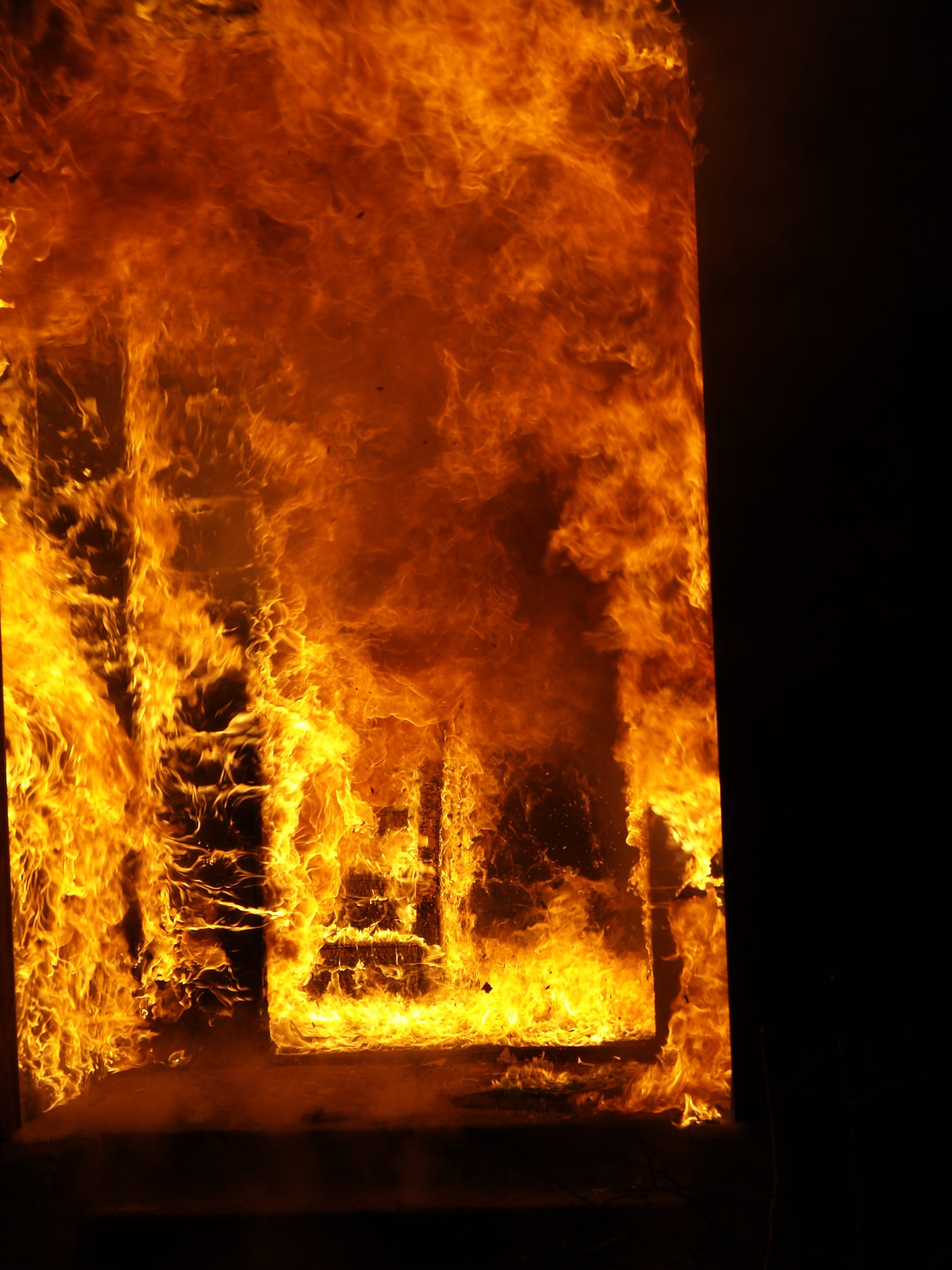architecture, burning, dark, heat - temperature, sign, warning sign, orange color, fire - natural phenomenon, house, indoors, glowing, accidents and disasters, Phone HD Wallpaper
