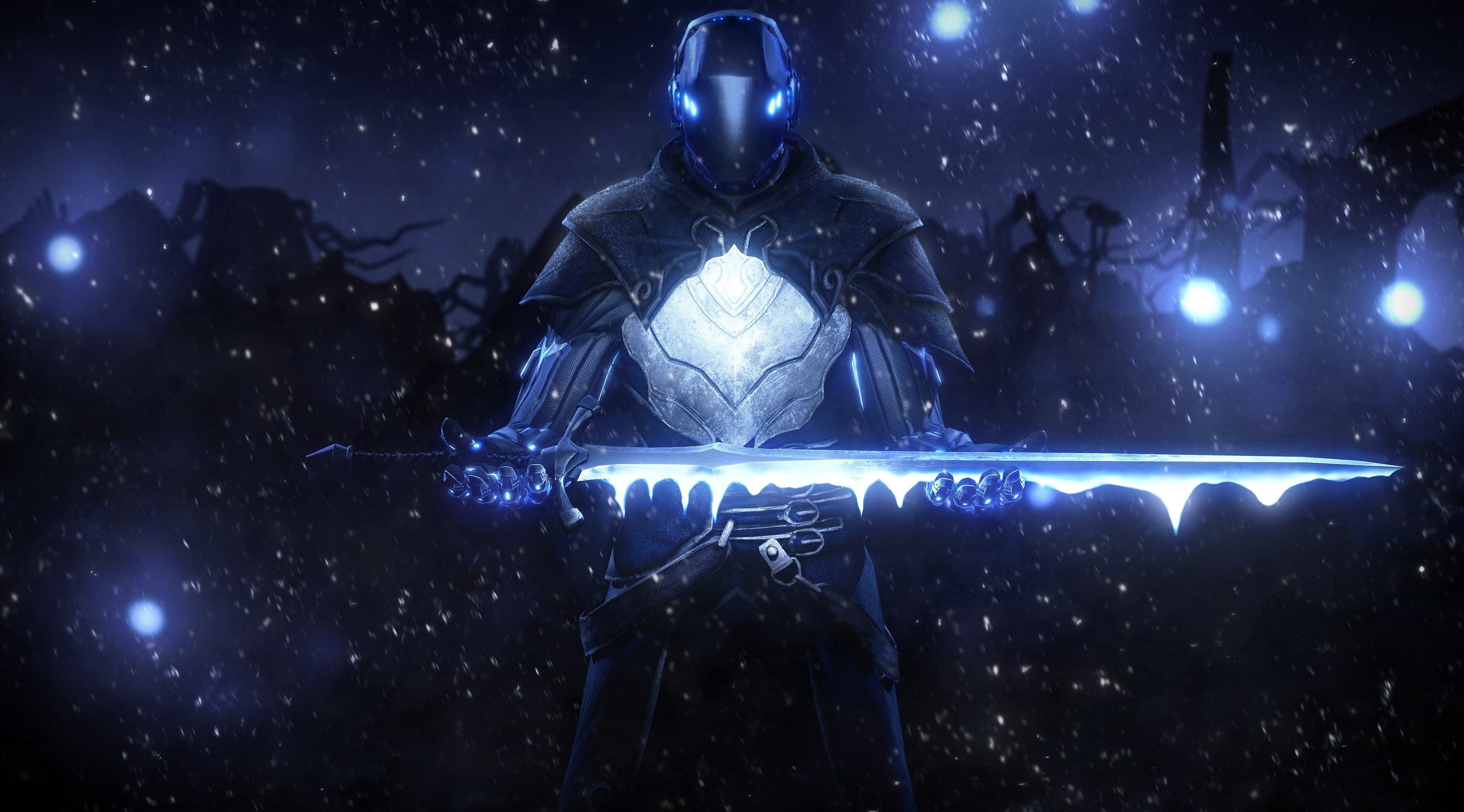 unrecognizable person, winter, illuminated, snow, aggression, front view, outdoors, dark souls 2 scholar of the first sin 4k hi def desktop, snowing, arts culture and entertainment, HD Wallpaper