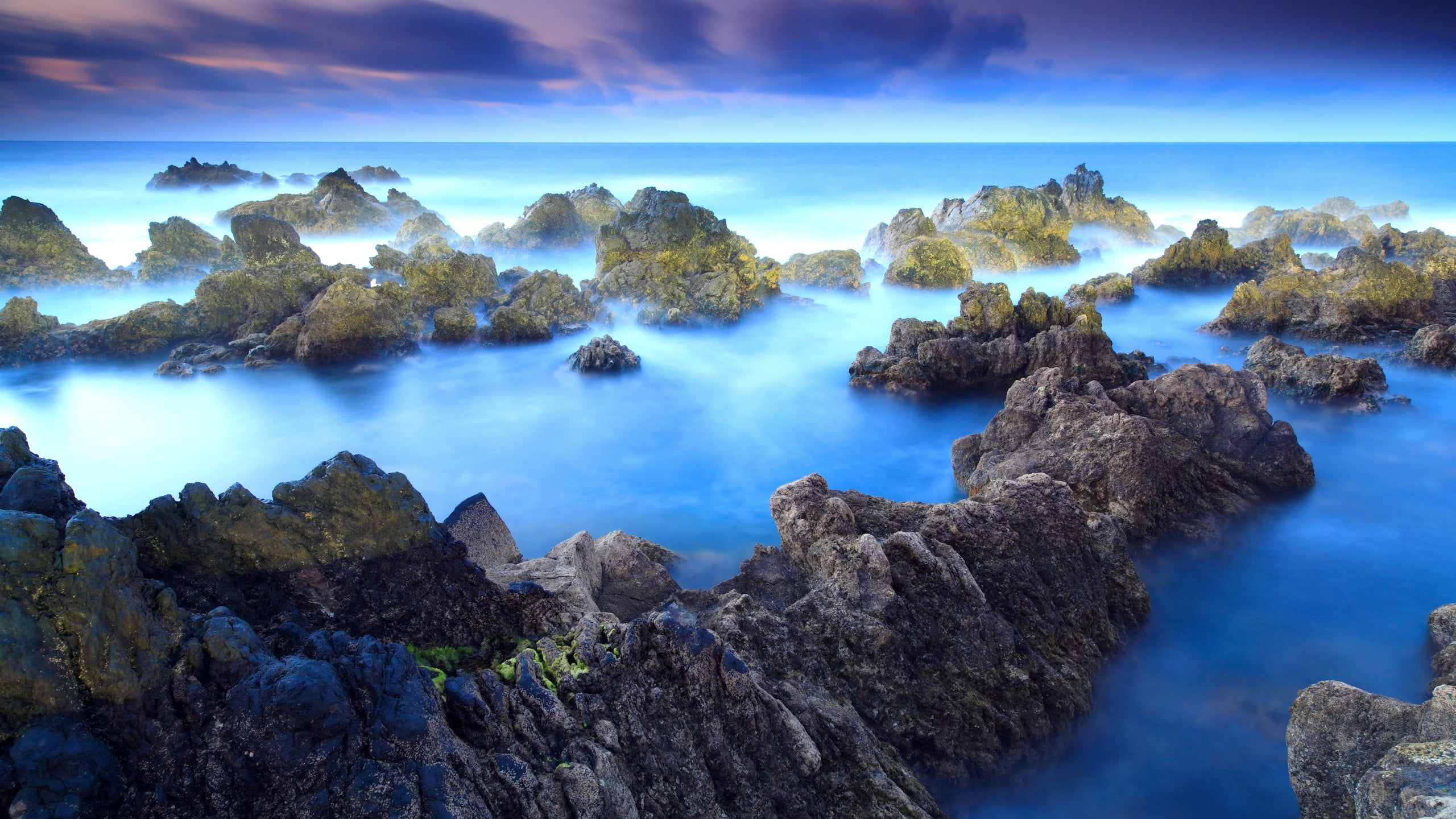idyllic, nature, blue, rock formation, rock - object, scenics - nature, 2K, no people, tree, sea, land, water, geology, outdoors, islands, landscape, non-urban scene, HD Wallpaper