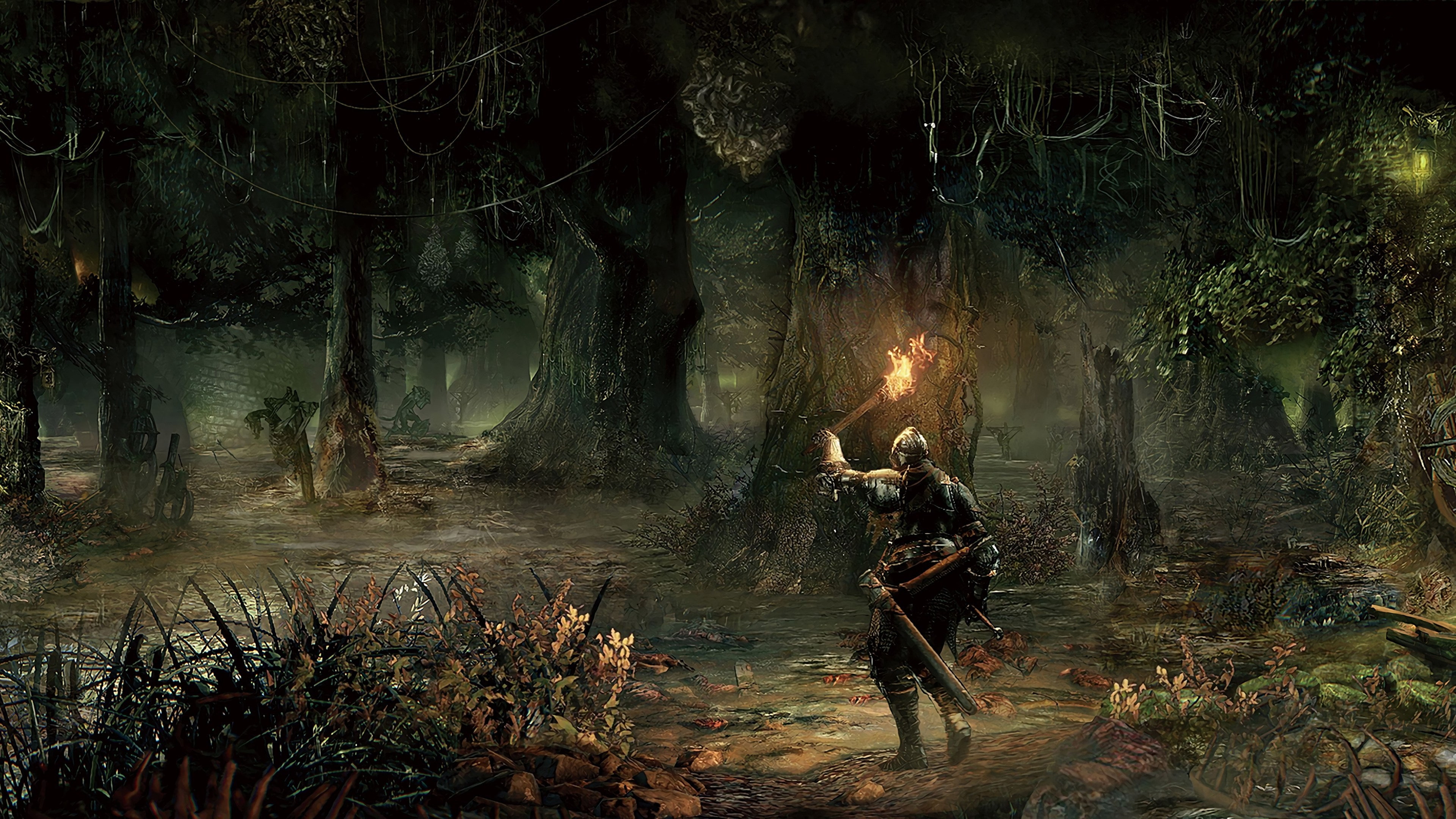 forest, men, night, real people, nature, growth, water, rainforest, 4K, environment, dark souls 3 4k computer desktop image, land, plant, adult, people, HD Wallpaper