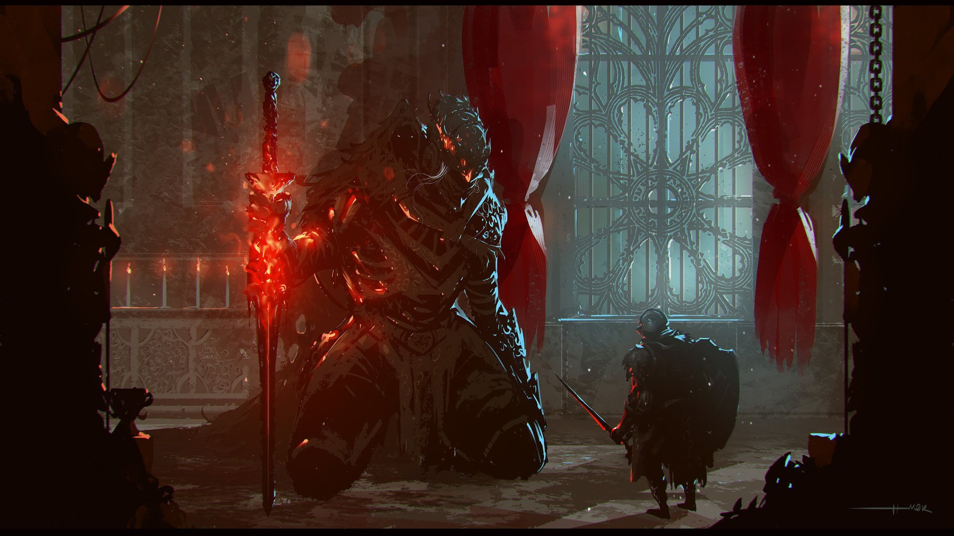 Dark Souls, red, nature, group of people, auto post production filter, indoors, incidental people, 1080P, lifestyles, illuminated, Dark Souls III, HD Wallpaper