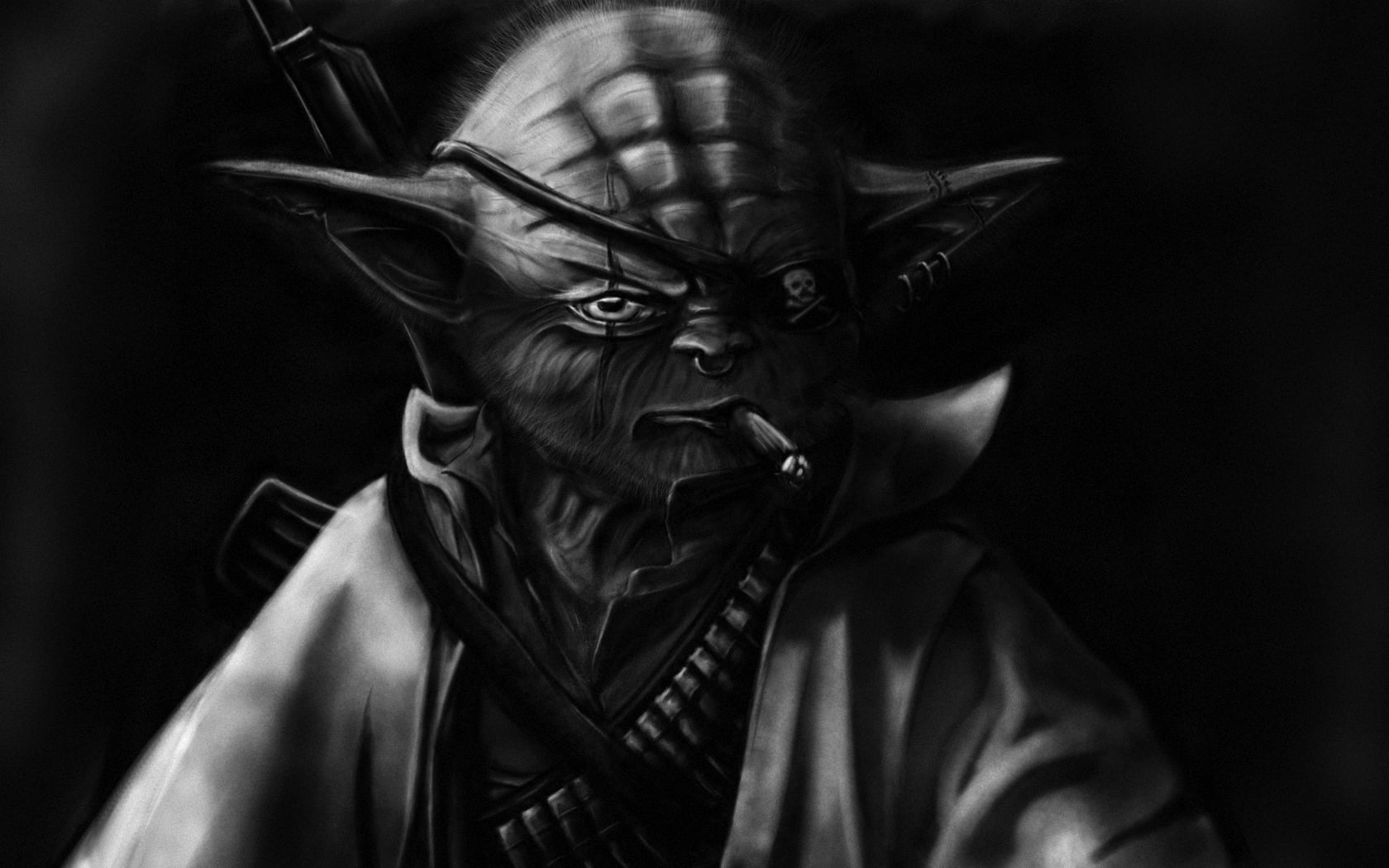 facial expression, one person, mouth, Iodine, 720P, clothing, cigarette, studio shot, Star Wars, evil, concepts And Ideas, mouth open, pirate, yoda, dark, HD Wallpaper