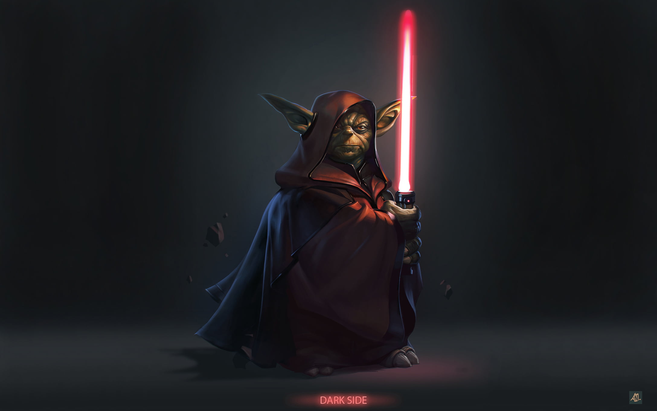 Dark Side, poster, fantasy, Iodine, hoodie, Darth Yoda, star, dark, front view, black Color, full length, art and craft, sculpture, evil, fragments, black background, HD Wallpaper