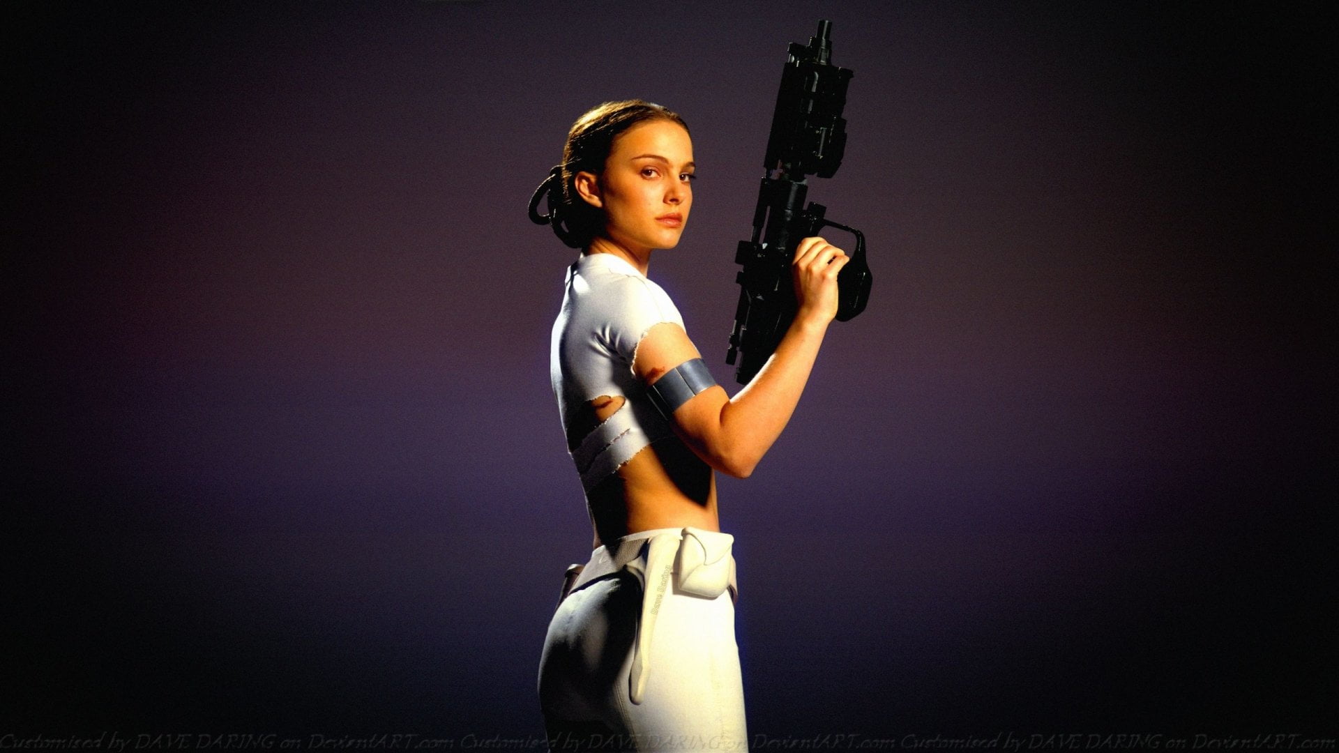 adult, indoors, young adult, studio shot, women, Padmé Amidala, one person, 1080P, handgun, clothing, gun, exercising, colored background, protection, HD Wallpaper