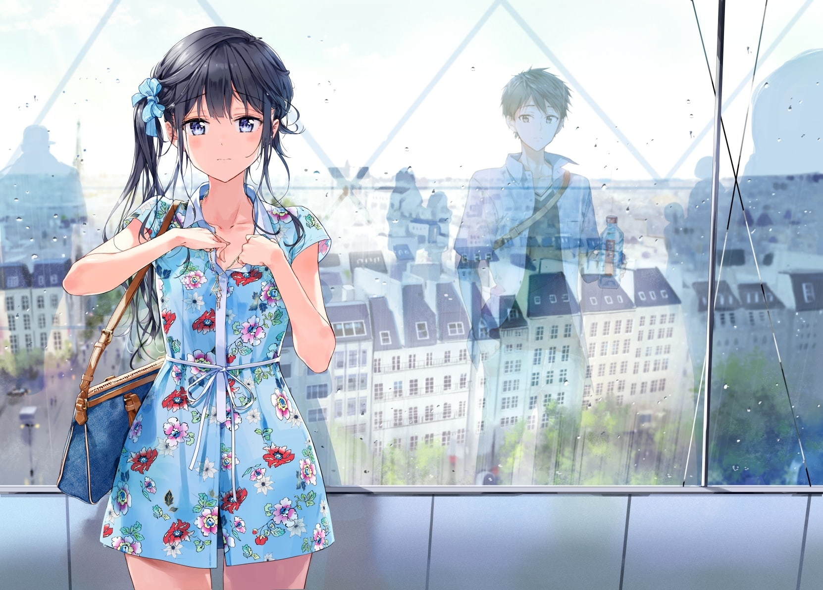 contemplation, women, built structure, transparent, Anime, glass - material, day, architecture, leisure activity, masamune-kun no revenge, 720P, adagaki aki, HD Wallpaper