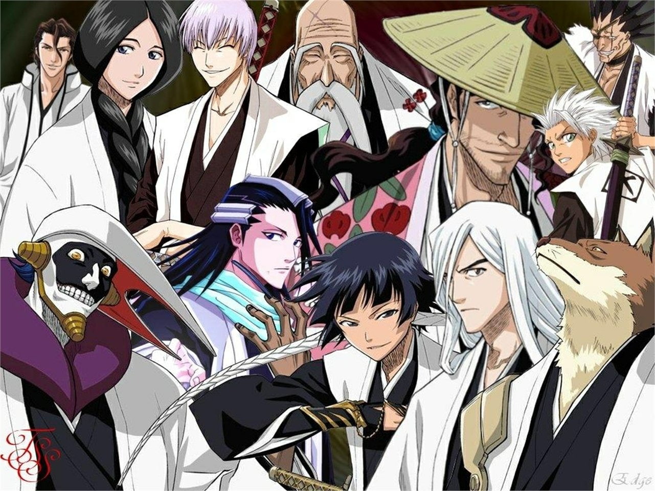 Shunsui Kyōraku, Genryūsai Shigekuni Yamamoto, Byakuya Kuchiki, Bleach, Sōsuke Aizen, Jūshirō Ukitake, Tōshirō Hitsugaya, Gin Ichimaru, Unohana Retsu, Sajin Komamura, HD Wallpaper