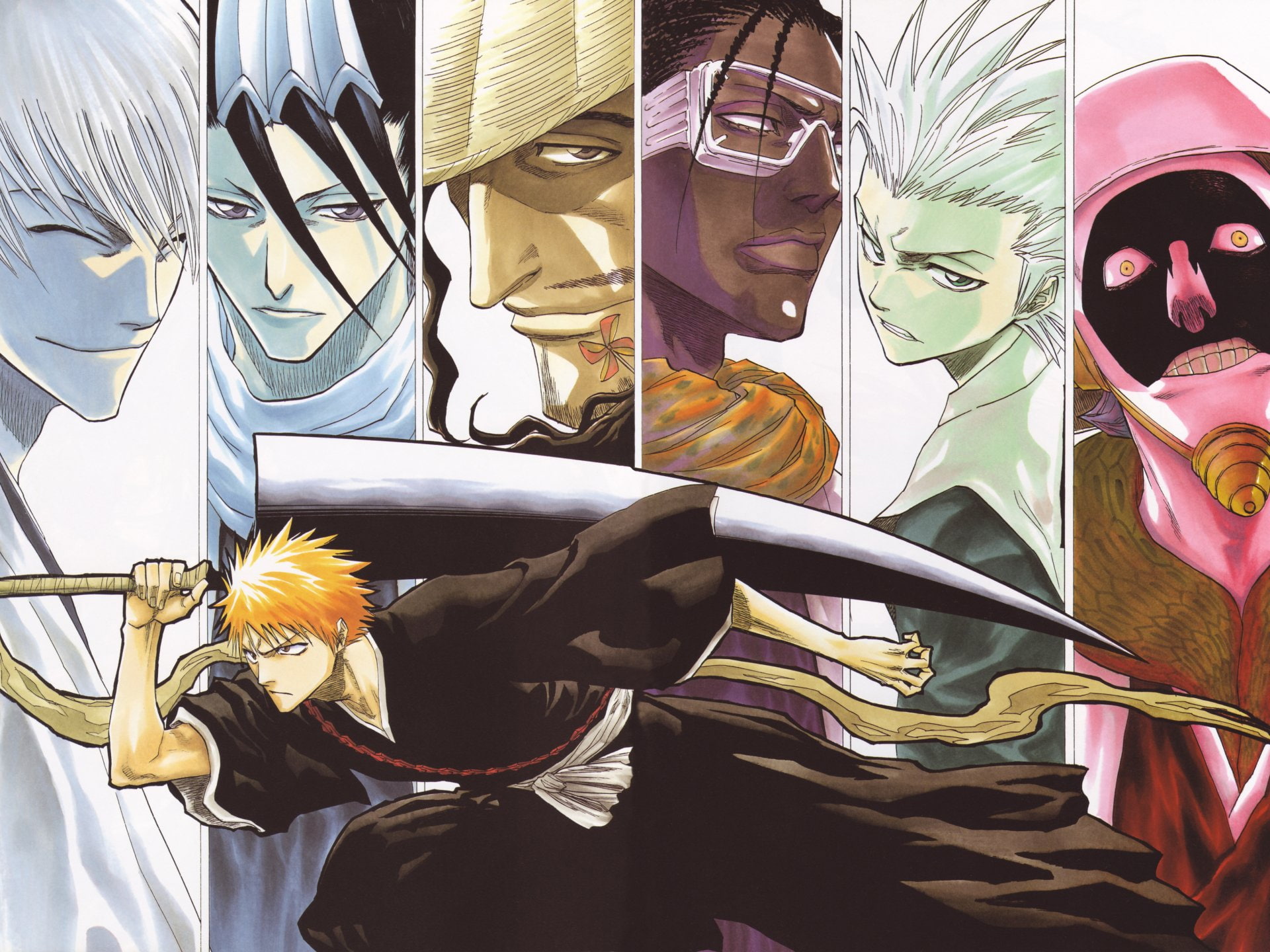 Shunsui Kyōraku, Kaname Tosen, Gin Ichimaru, 1080P, Tōshirō Hitsugaya, Mayuri Kurotsuchi, Ichigo Kurosaki, Byakuya Kuchiki, Bleach, HD Wallpaper