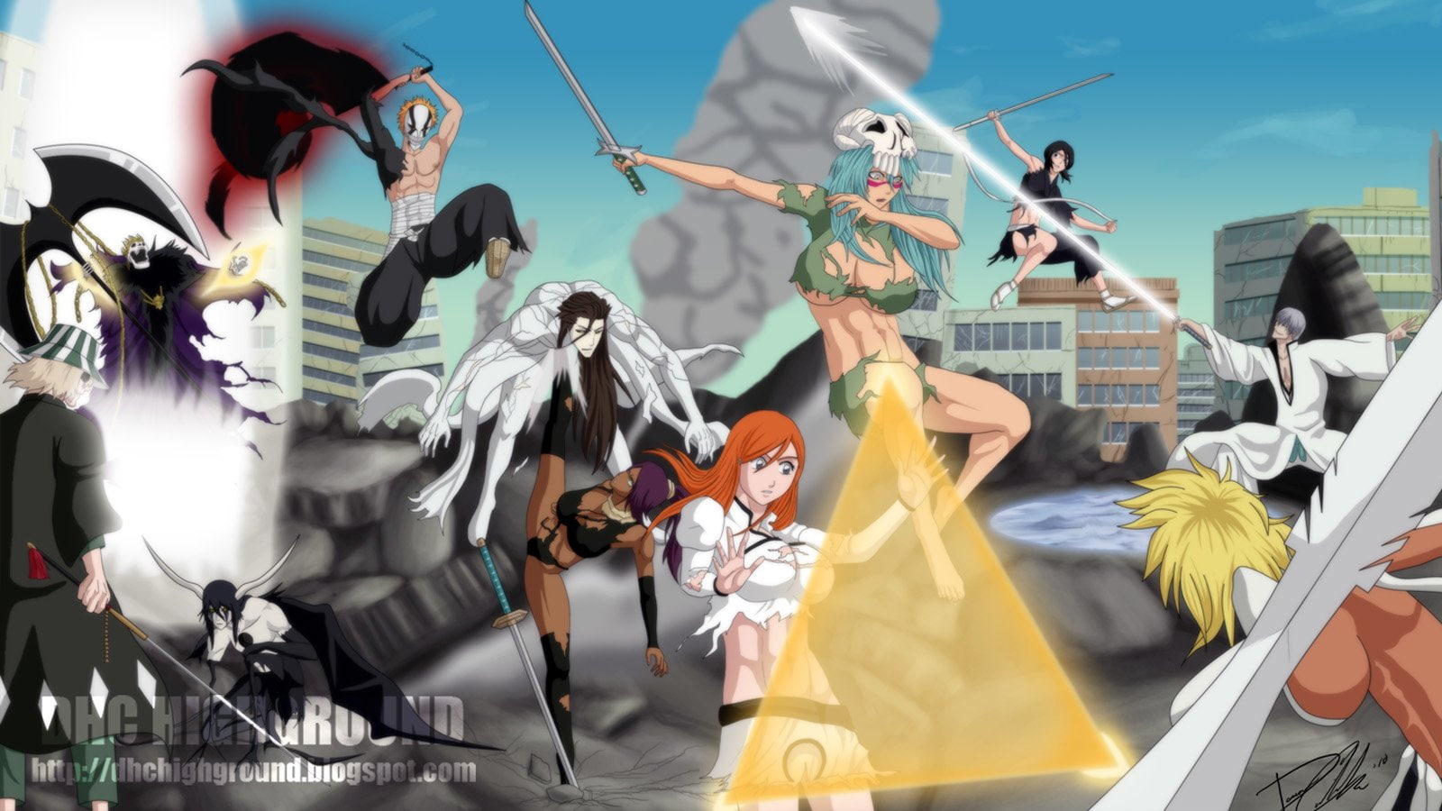 sky, Orihime Inoue, people, Rukia Kuchiki, 720P, Yoruichi Shihôin, Gin Ichimaru, transportation, group of people, low angle view, day, Kisuke Urahara, HD Wallpaper