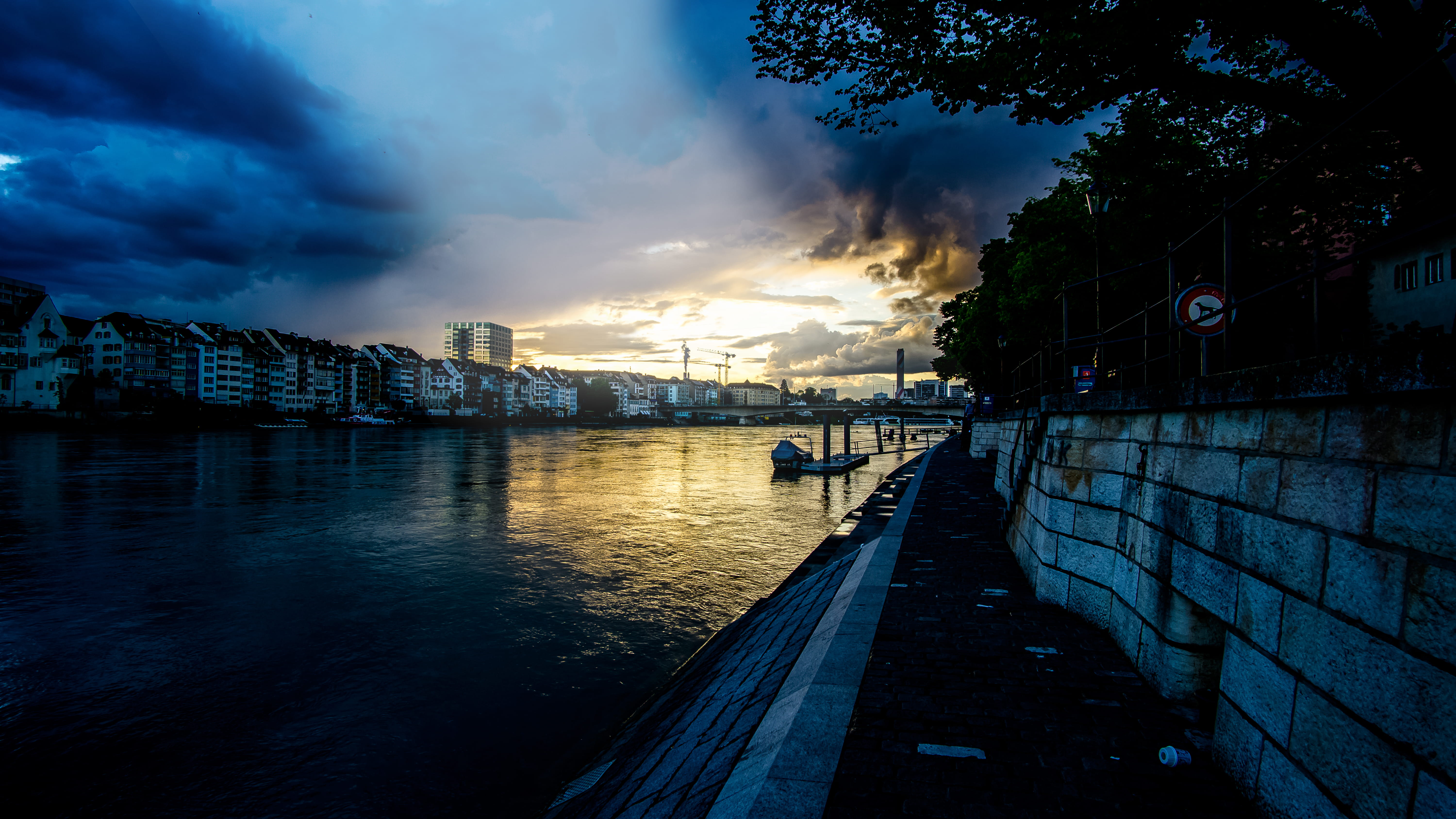 schweiz, nautical vessel, outdoors, nature, building exterior, europa, city, switzerland, river, beauty in nature, basel, building, sunset, cloud - sky, HD Wallpaper