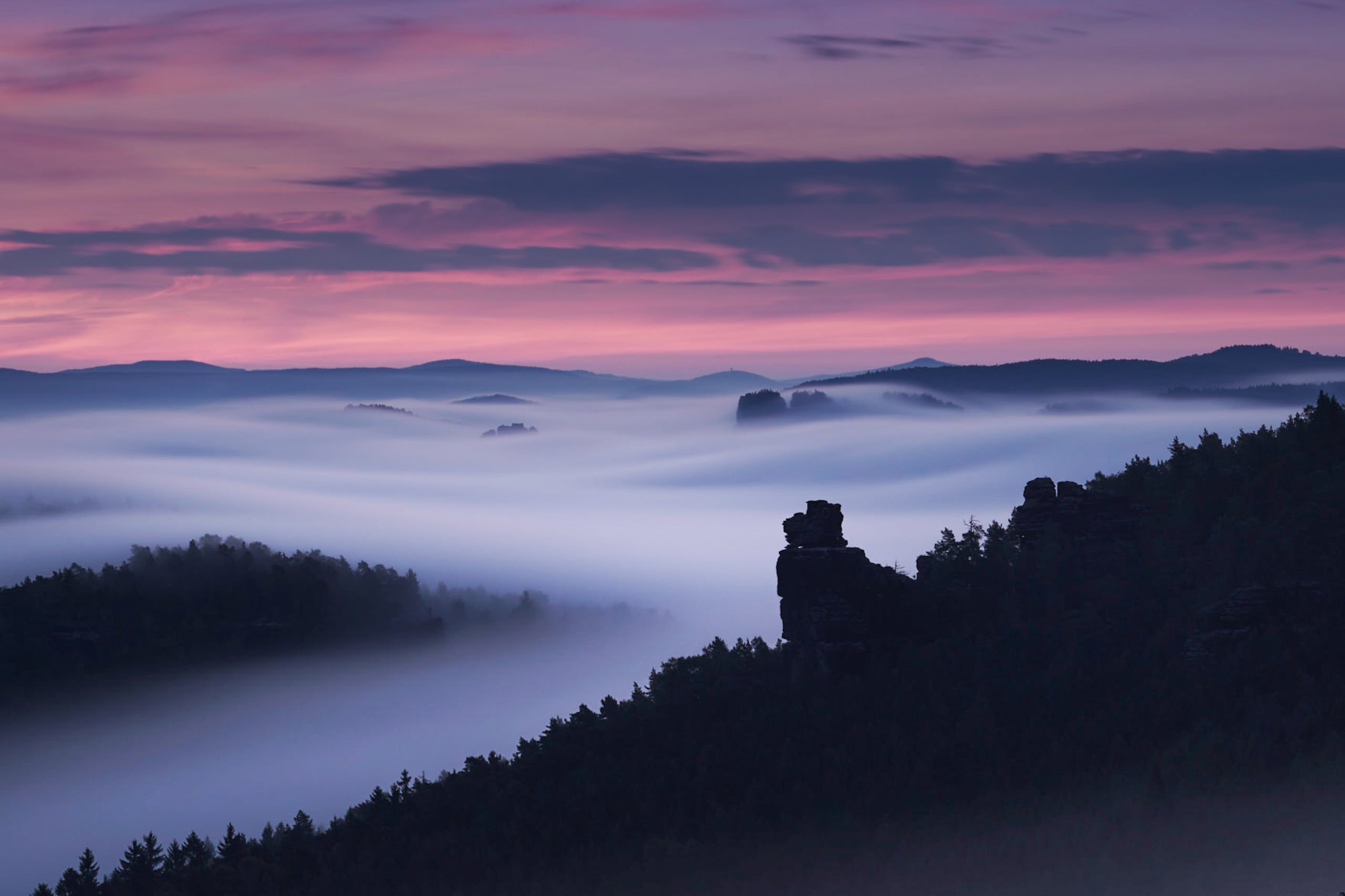 Sächsische Schweiz, Sony, mountain, clouds, Flow, Saxon Switzerland, nature, sunrise - Dawn, Explore, forest, Fog, Sunrise, 2K, Landscape, outdoors, scenics, HD Wallpaper