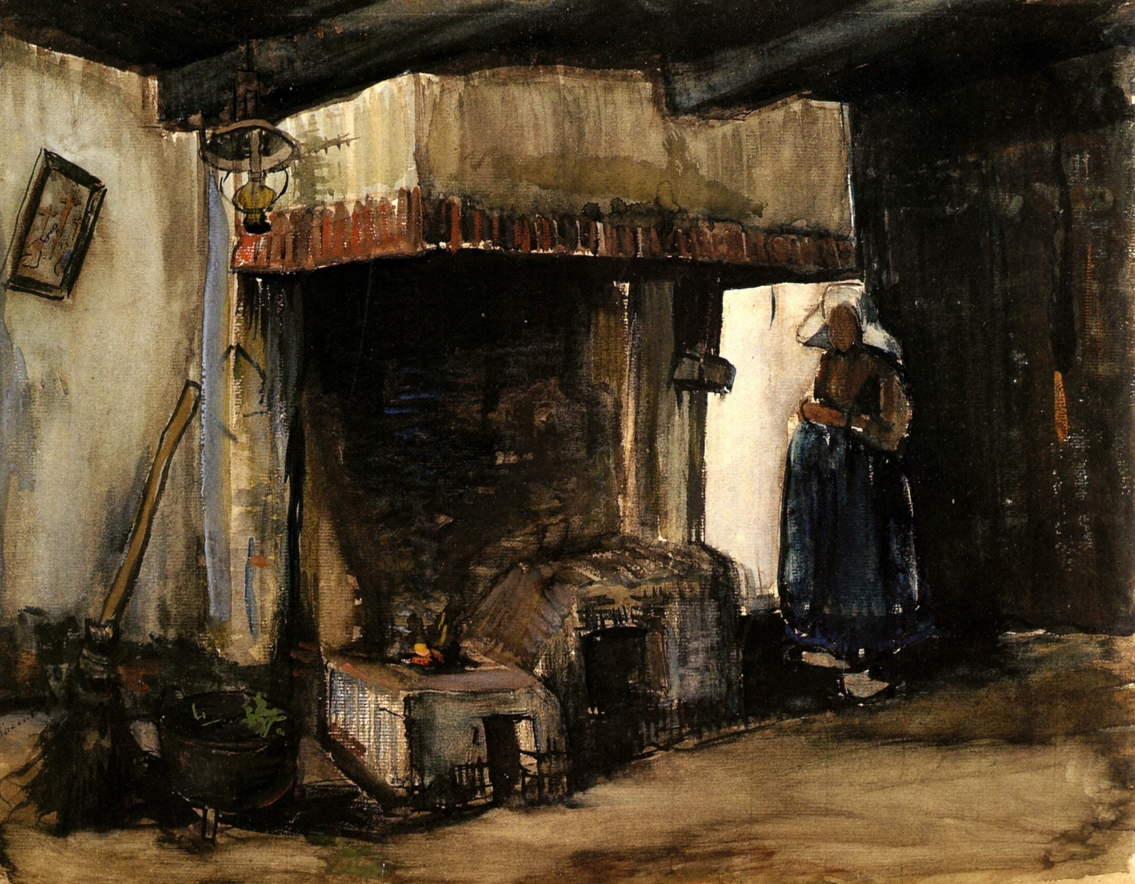 Woman by a Hearth, 1080P, Vincent van Gogh, woman, stove, HD Wallpaper