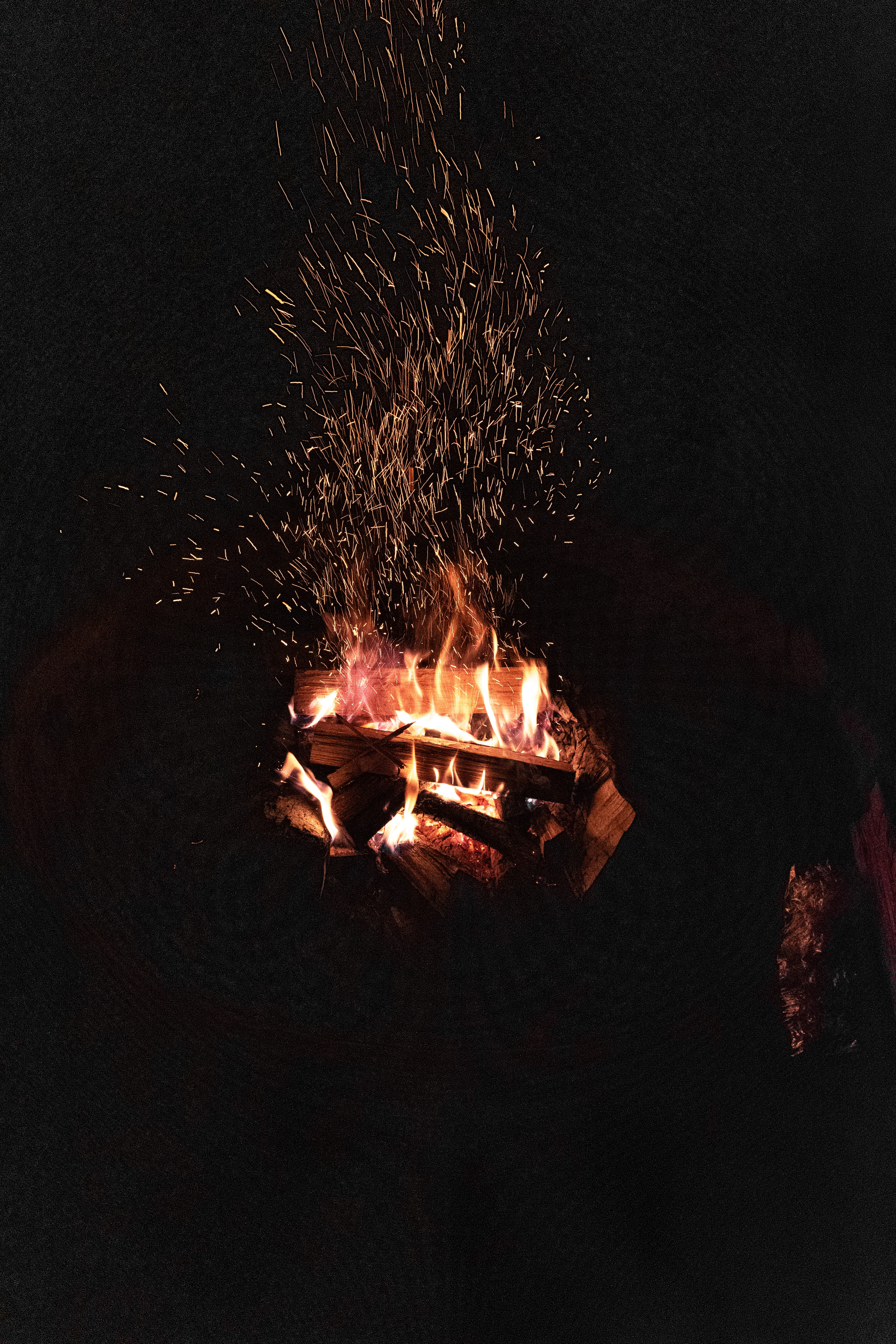 long exposure, nature, forge, glowing, red, no people, log, heat - temperature, illuminated, firewood, orange, bonfire, black, 5K, firepit, Phone HD Wallpaper