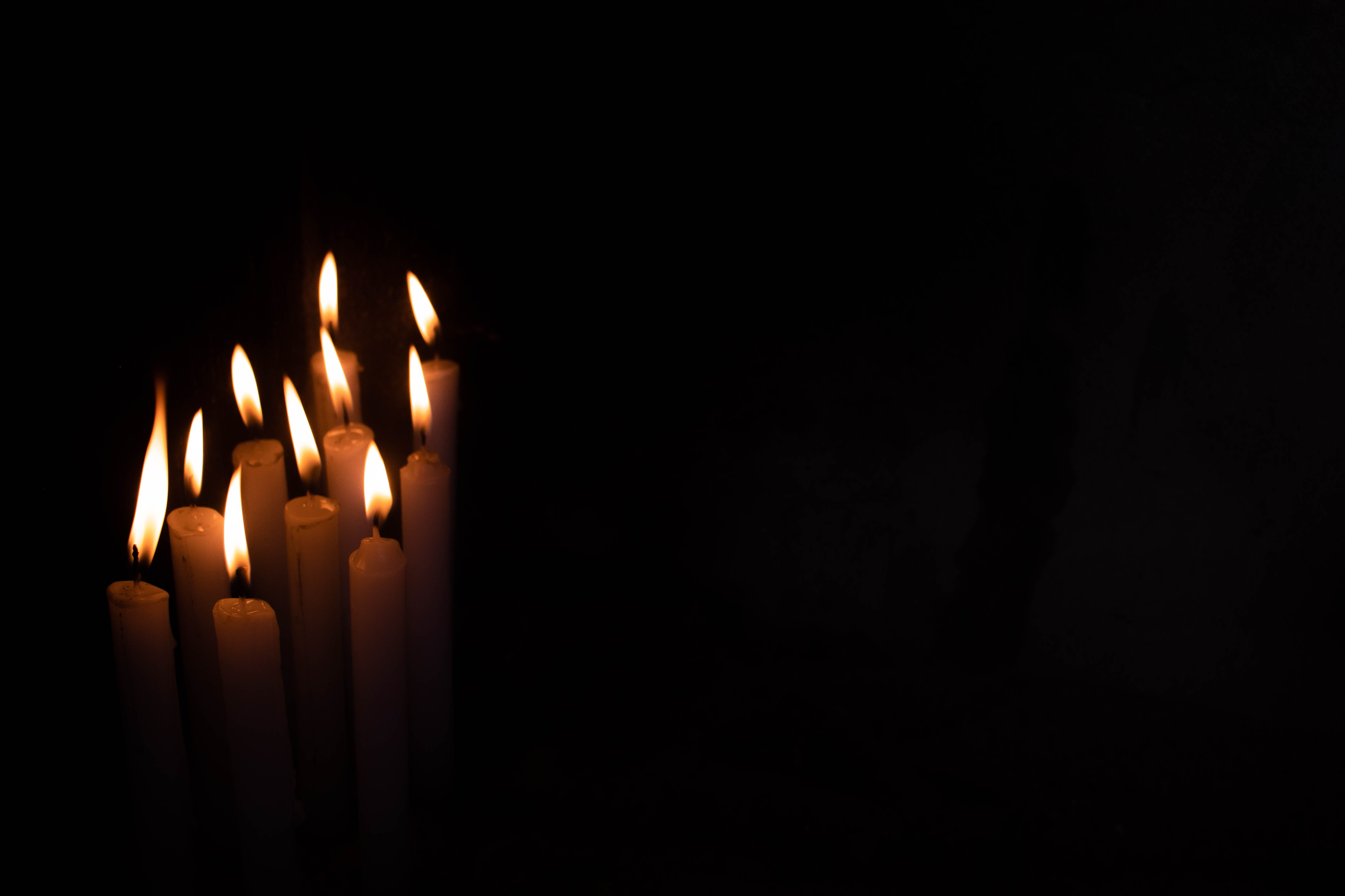 white, silhouette, vigil, close-up, bonfire, studio shot, no people, illuminated, spirituality, flame, indoors, black background, fire - natural phenomenon, HD Wallpaper