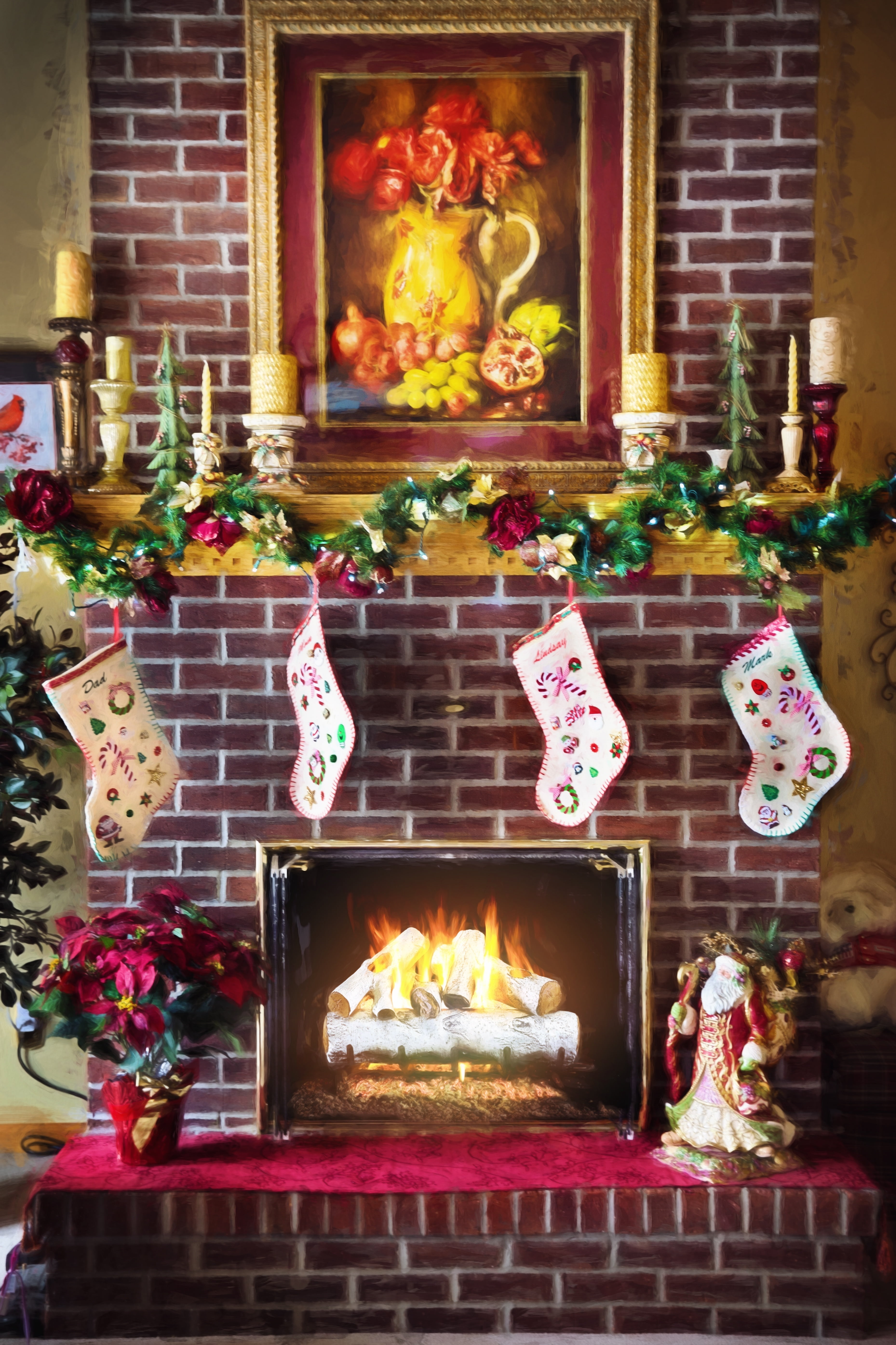 flame, stockings, fire - natural phenomenon, brick, fire in fireplace, christmas fireplace, winter, traditional, 5K, tree, sculpture, no people, heat - temperature, Phone HD Wallpaper