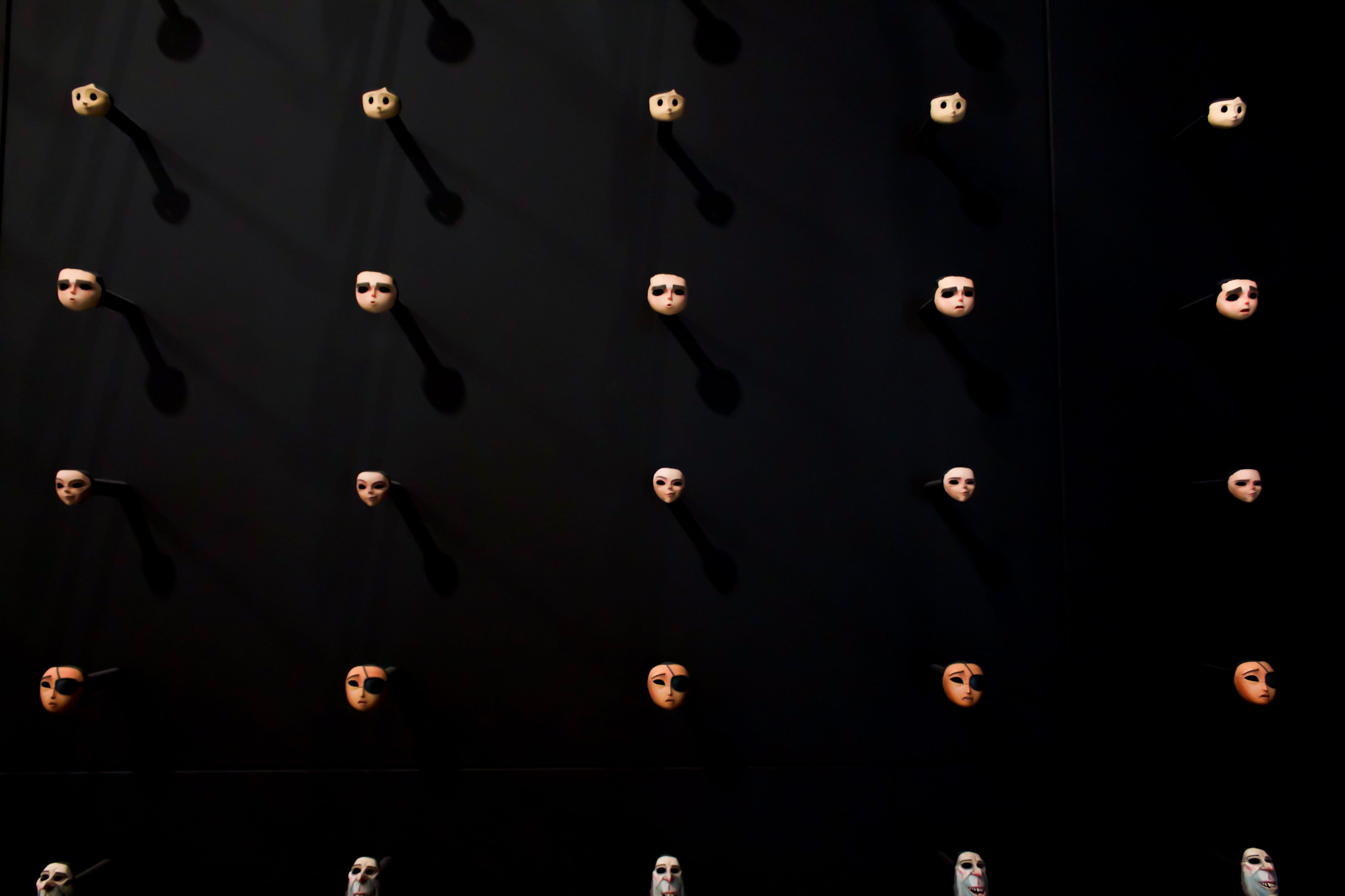 crowd, confectionery, textile, black, large group of objects, wall, sweets, 4K, indoors, laika, juggling, museum, human, order, group of people, dark, HD Wallpaper