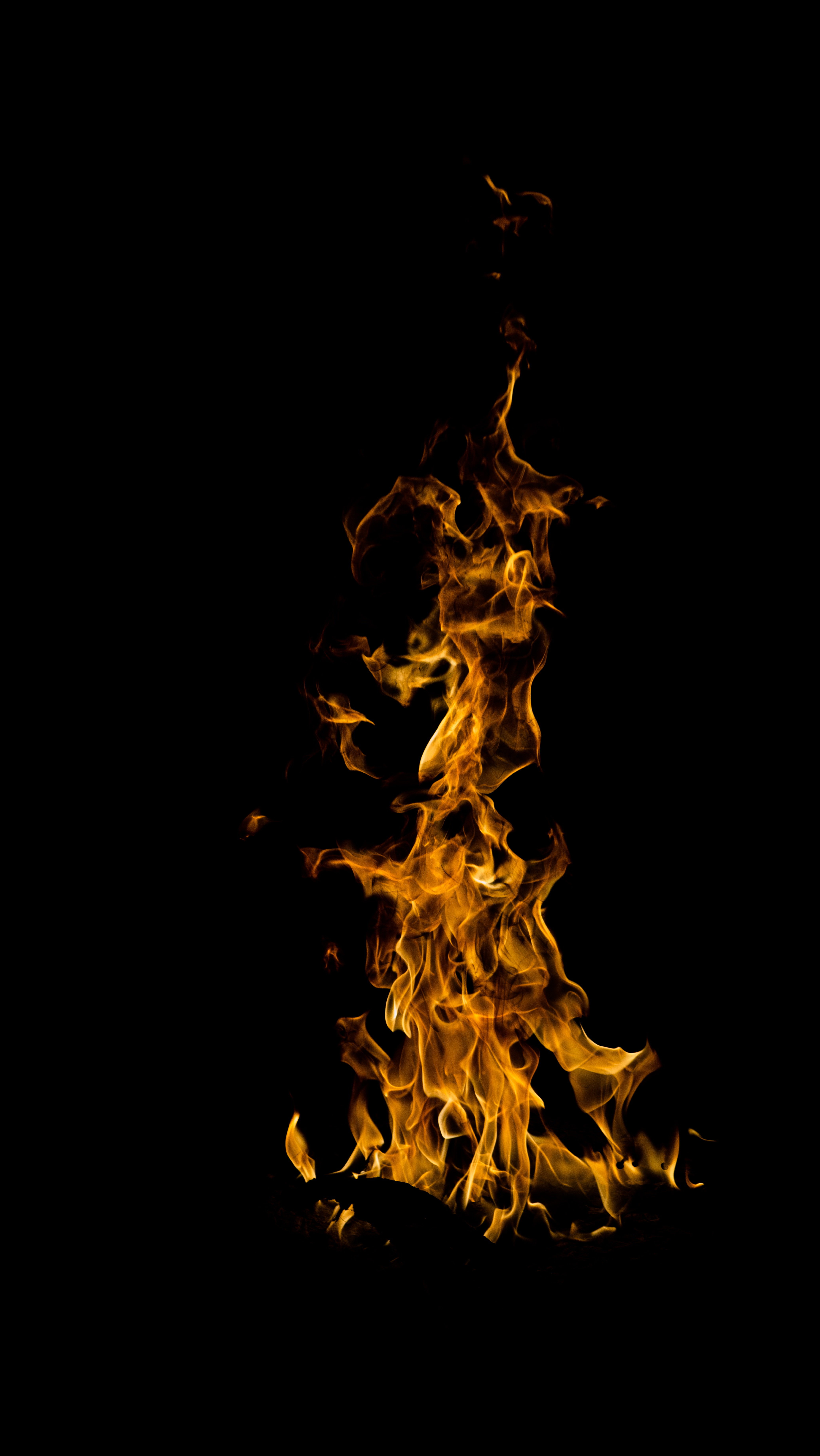 dark, bonfire, night, fire, 5K, flame, burn, Phone HD Wallpaper
