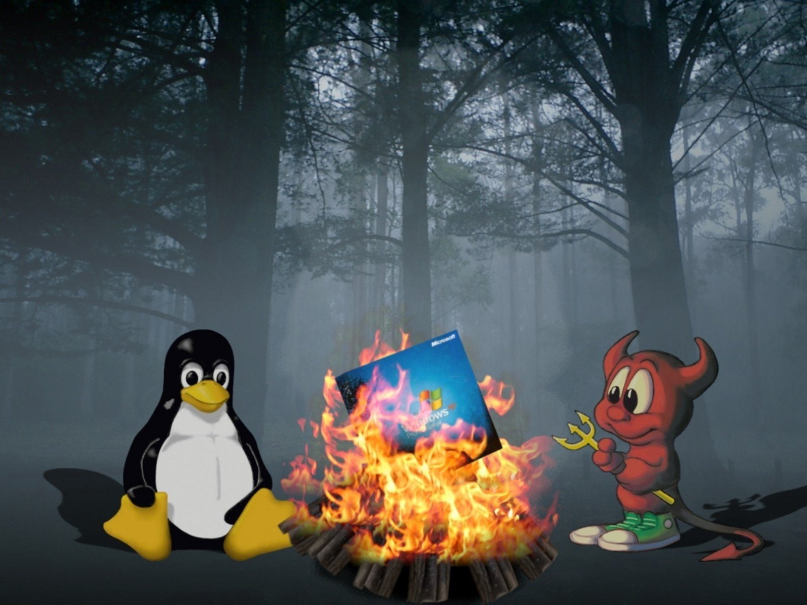 camp, linux, 720P, burning, fire, windows, funny, bsd, HD Wallpaper