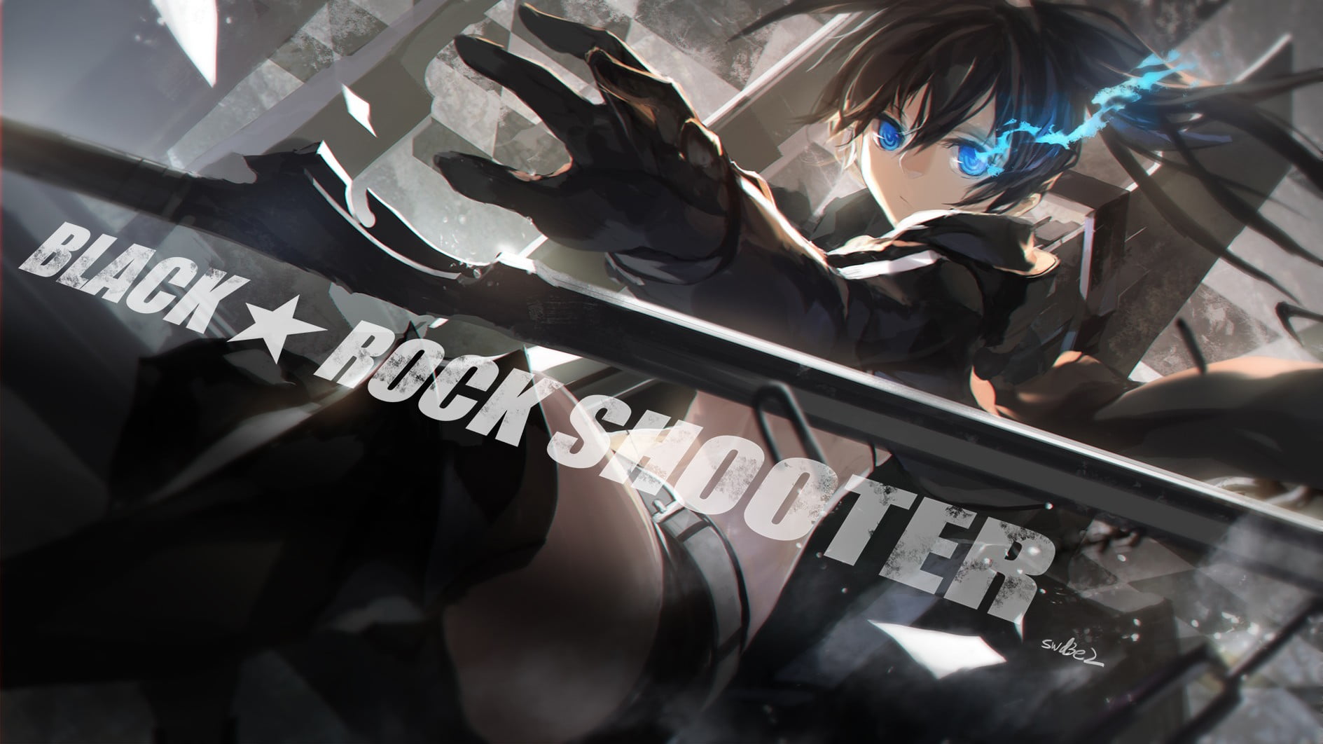 twintails, long hair, standing, day, anime, working, 720P, one person, occupation, indoors, technology, uniform, tiles, swd3e2, women, Black Rock Shooter, HD Wallpaper