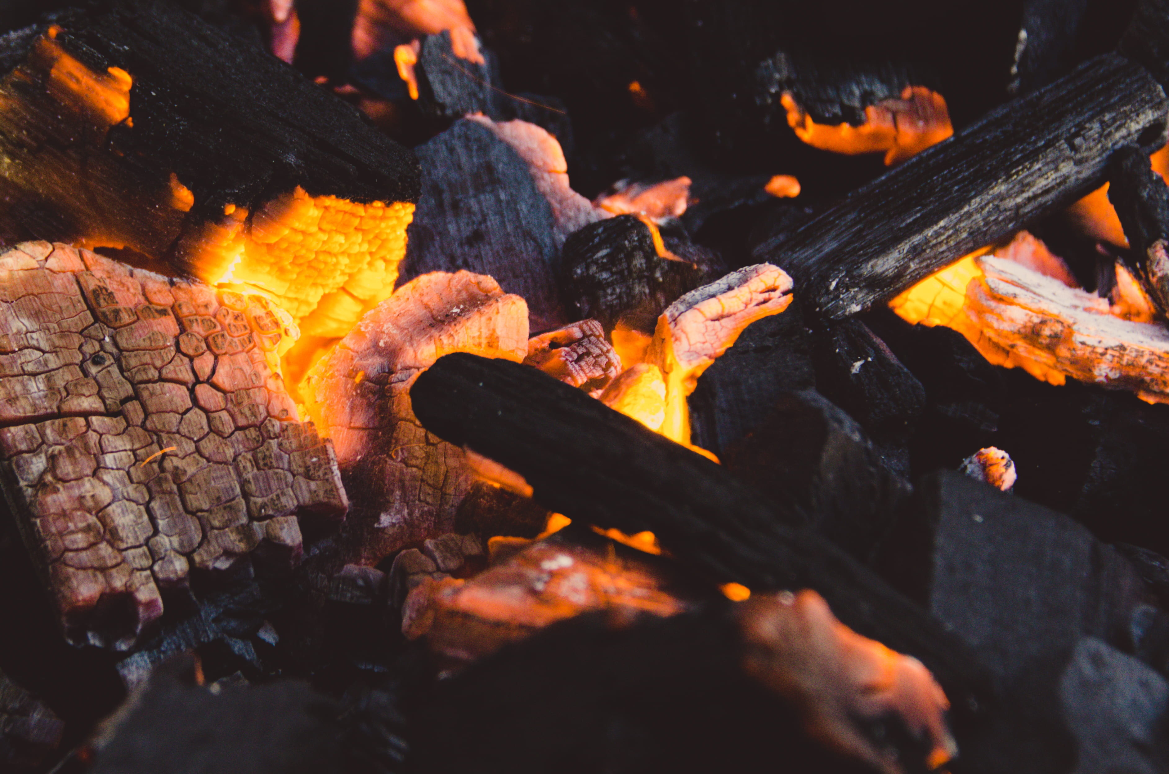 full frame, fire - natural phenomenon, heat, firewood, campfire, orange color, burn, hot, no people, charcoal, coal, log, glowing, wood, outdoors, ash, HD Wallpaper
