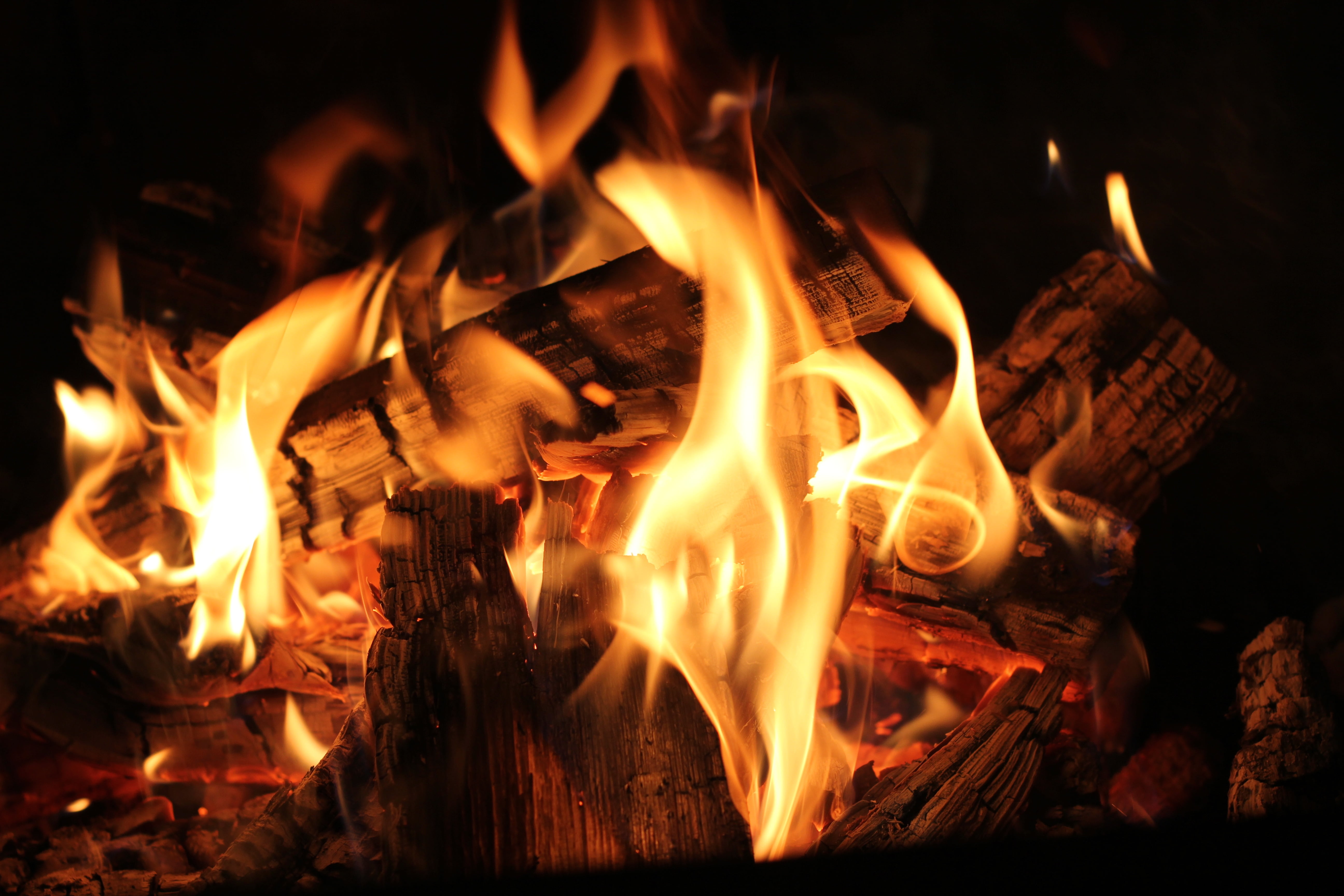 black Color, nature, heat - Temperature, long exposure, firewood, log, orange Color, backgrounds, campfire, fireplace, fire, bonfire, flame, glowing, 5K, HD Wallpaper