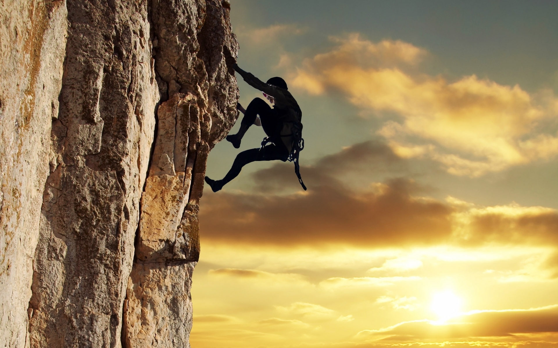 sunset, rocks, climber, mountain, 1080P, muscles, HD Wallpaper